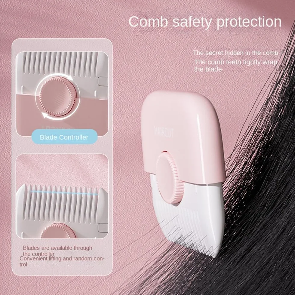 2-in-1 Kids Hair Trimmer, Double-Sided Razor Comb Clipper for Thin & Thick Hair, Trim Pocket Comb (Pink)