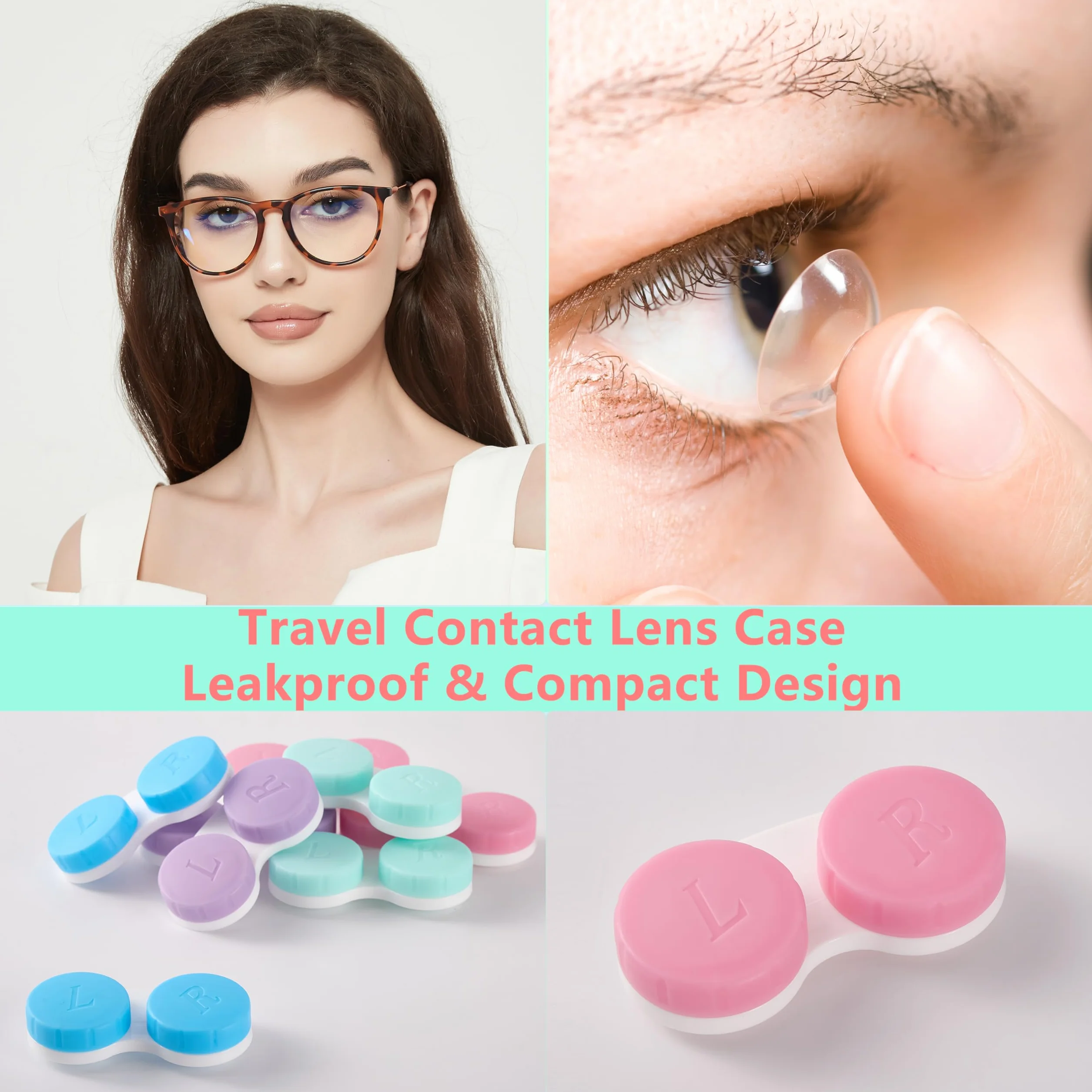 Kit de 12 étuis pour lentilles de contact colorés, anti-fuite, pour voyage