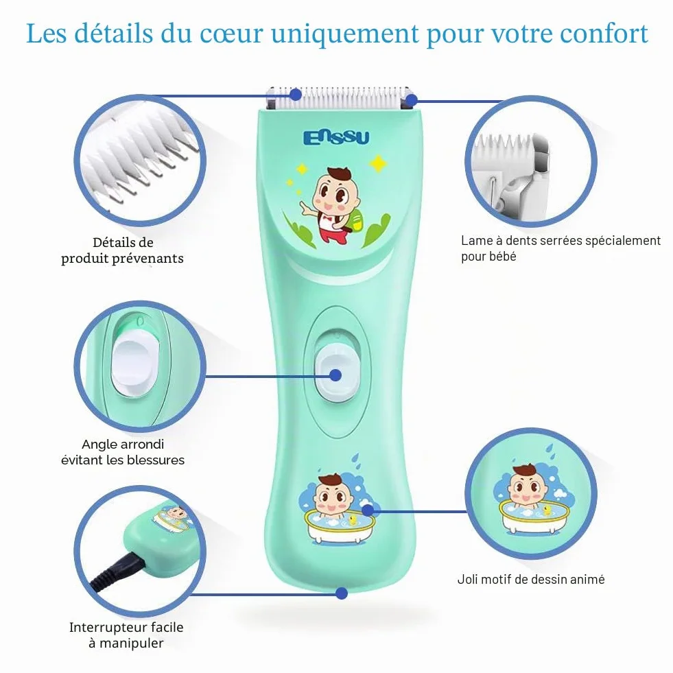 ENSSU Tondeuse à cheveux pour enfants rechargeable USB étanche sans fil avec peignes
