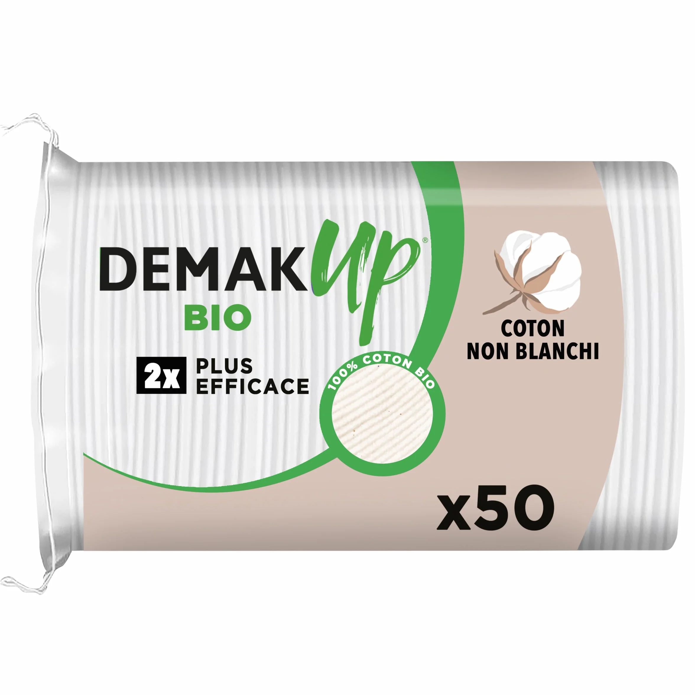 Demak'Up Adapt Bio Cotons à Démaquiller Visage et Yeux 100% Fibres de Coton Naturelles Biologiques Certifiés GOTS 50 Cotons