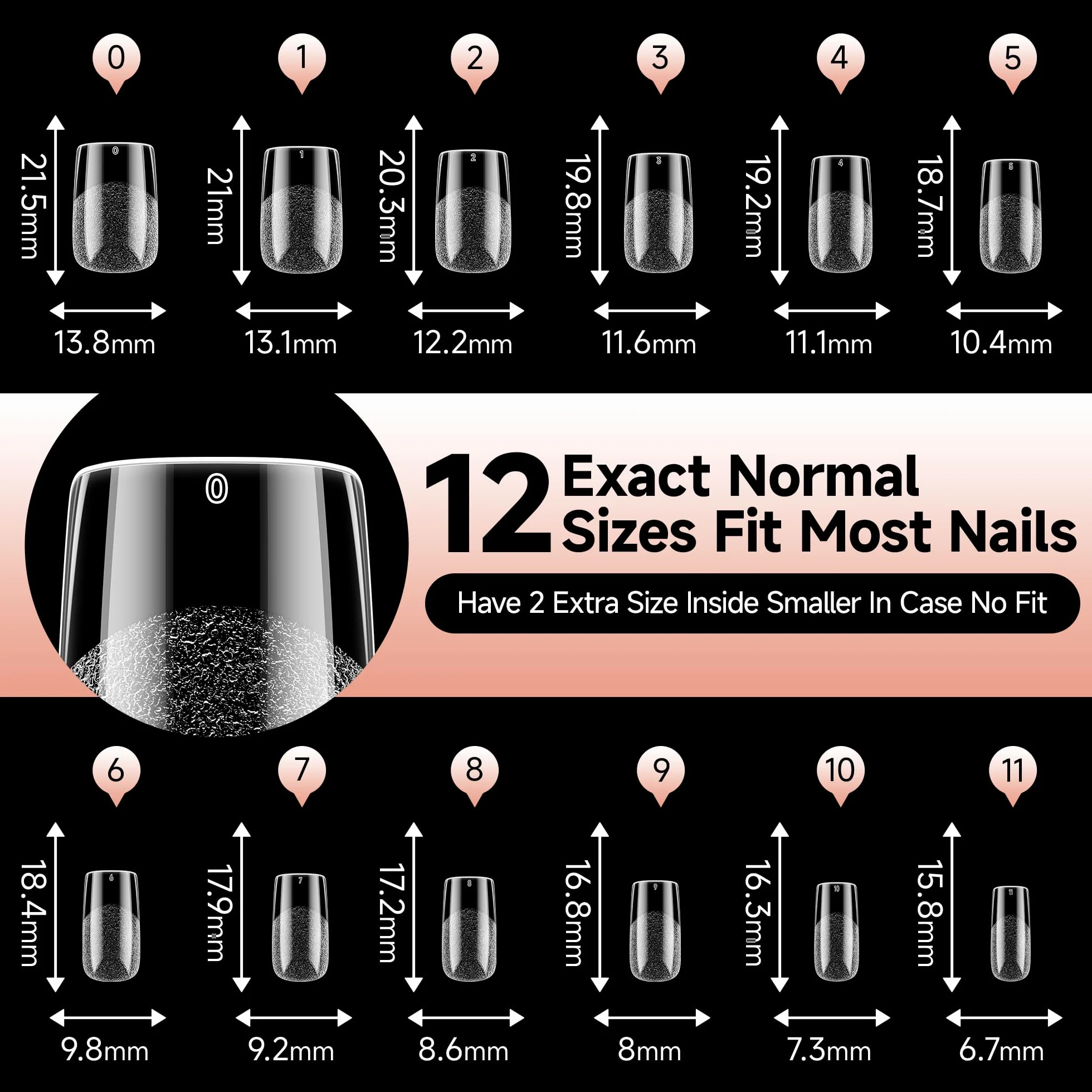 UNA GELLA Capsule Américaine Ongle Carrée Courte, 120 PCS 12 Tailles Soft Gel Pré-Limé Press-On