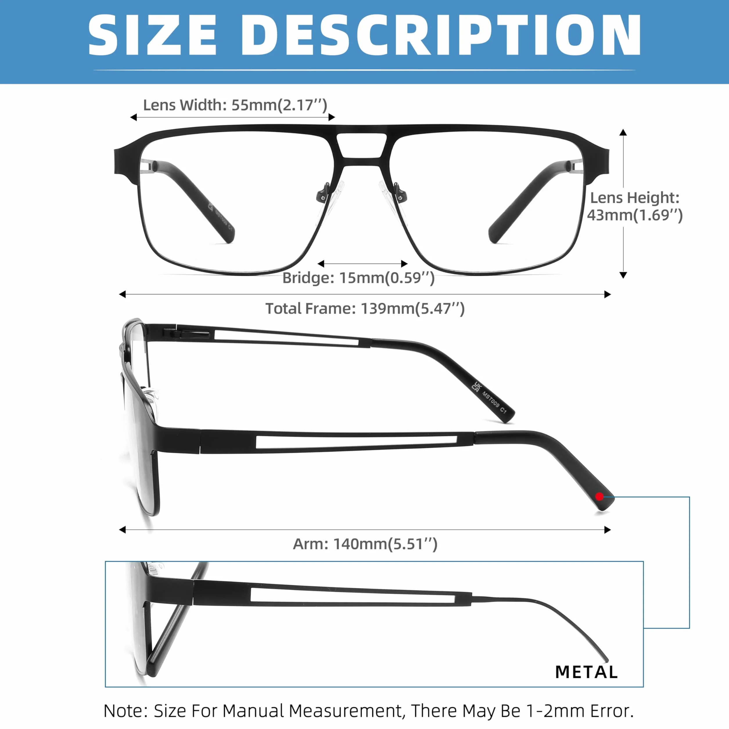 MODFANS 3 Paire Lunettes Lecture Anti Lumiere Bleue Monture Rectangle Metal
