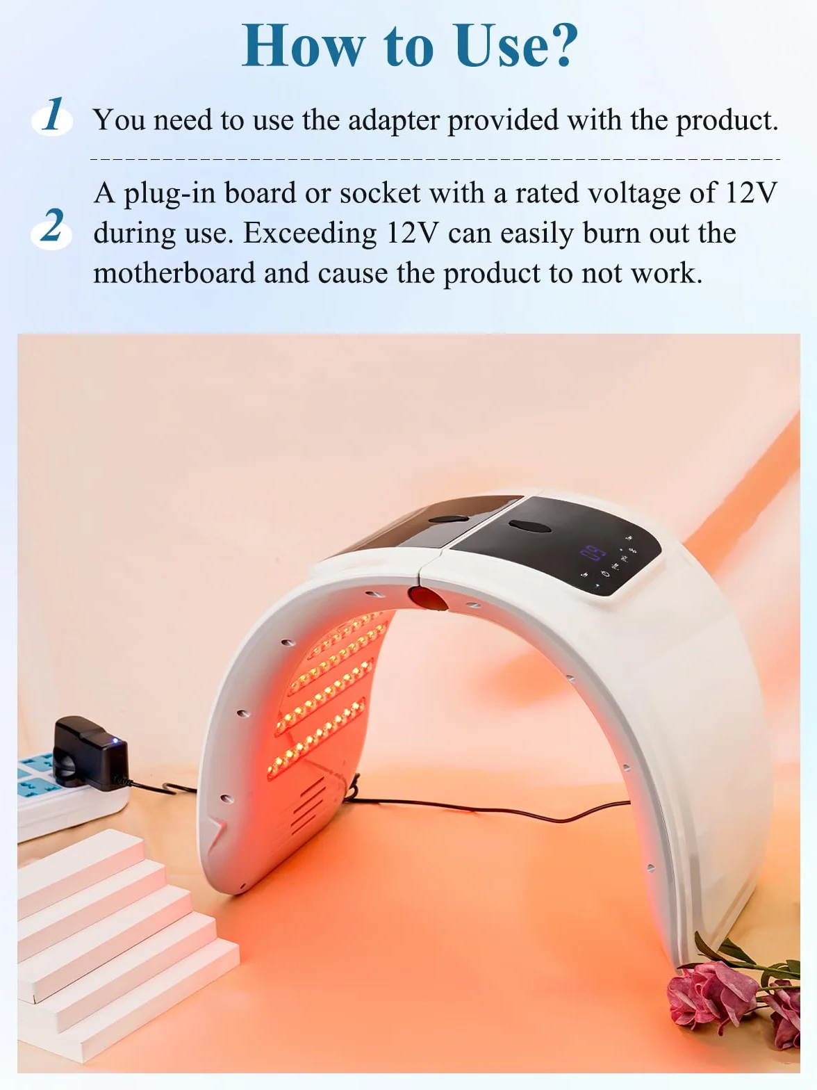 Masque LED Visage 7 Couleurs: Pliable Masque Luminothérapie Visage avec Fonction Spray - Masque Facial LED Pour Anti-âge Rajeunissement