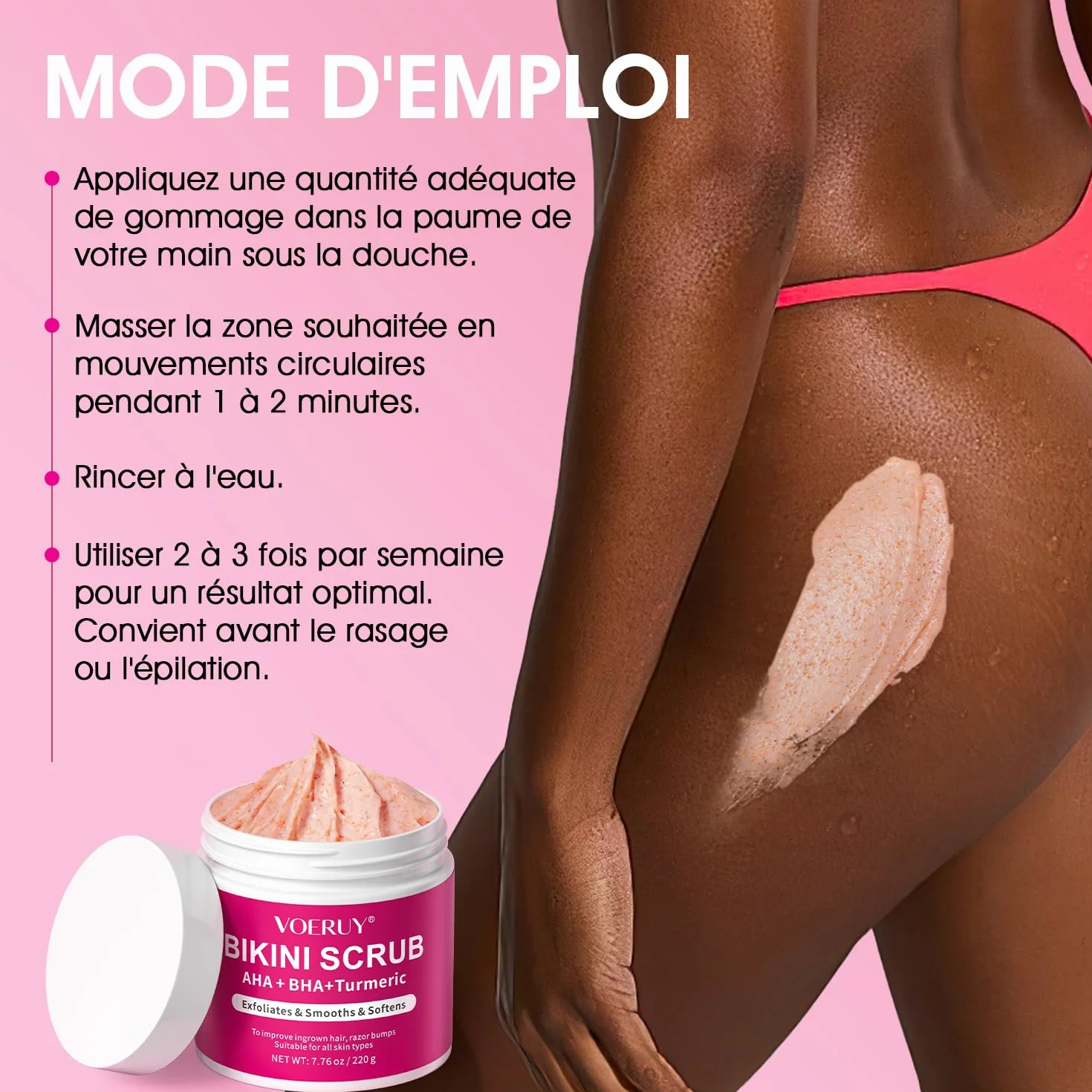 Gommage Bikini AHA BHA Curcuma 220g Élimine Poils Incarnés Peau