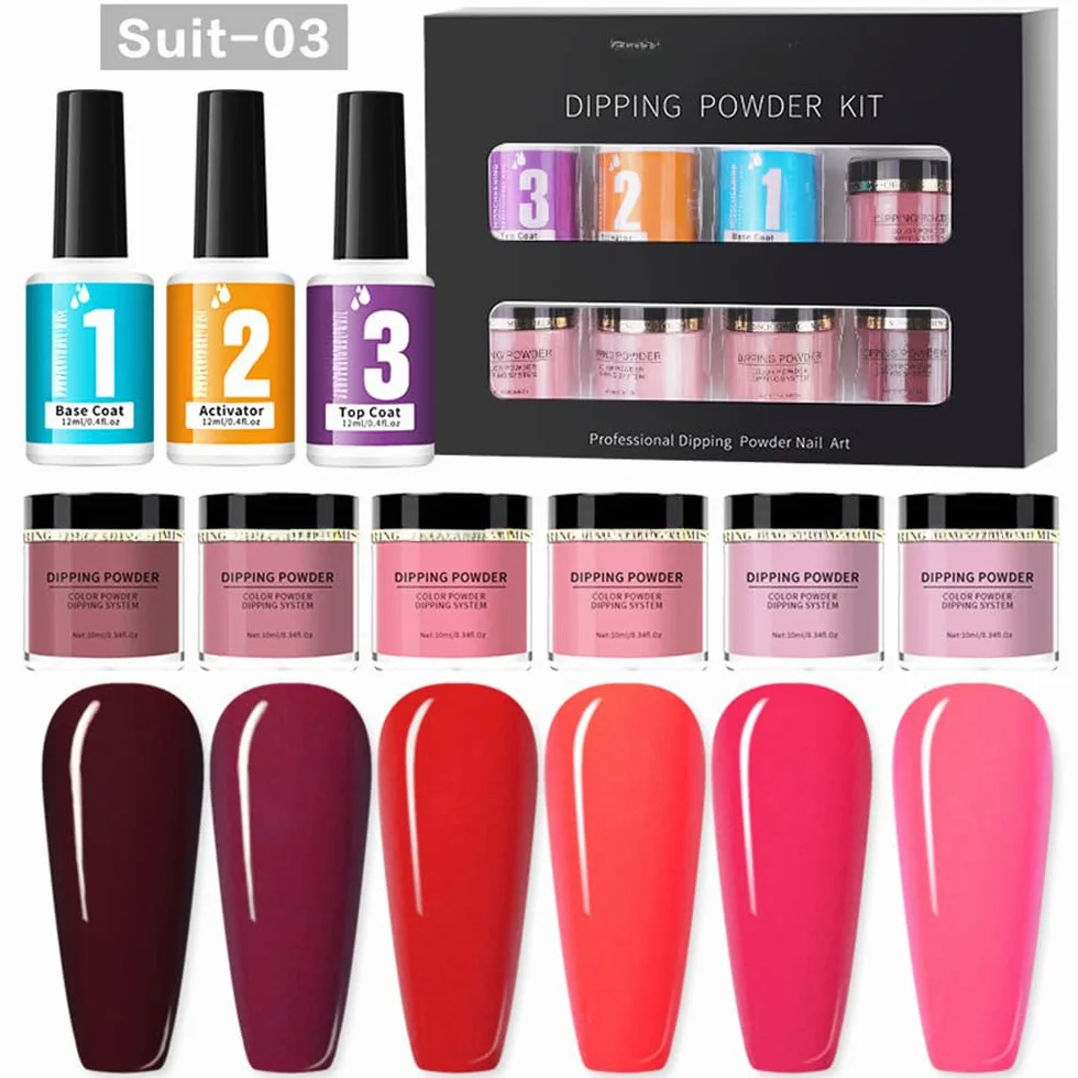Kit de poudre pour ongles trempés avec base top coat et activateur Set d'art nail pailleté extension français