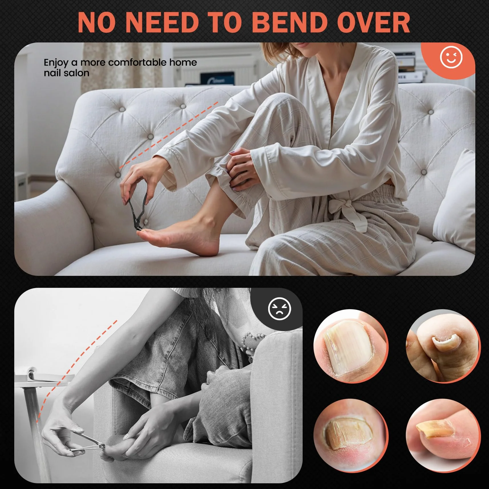 BEZOX ergonomique pour personnes âgées - Coupe-ongles à long manche avec récupérateur - Coupe-ongles d'orteils pour ongles épais - Coupe-ongles de précision