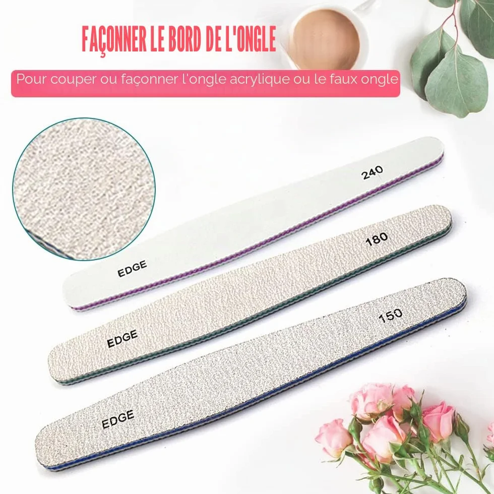 Lime à ongles professionnelle Double face 100/150/180/220/240/280/1000/4000 Grain Nail Buffer File Block