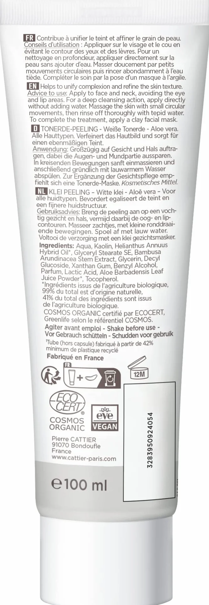 Cattier gommage argile blanche aloe vera 100ml