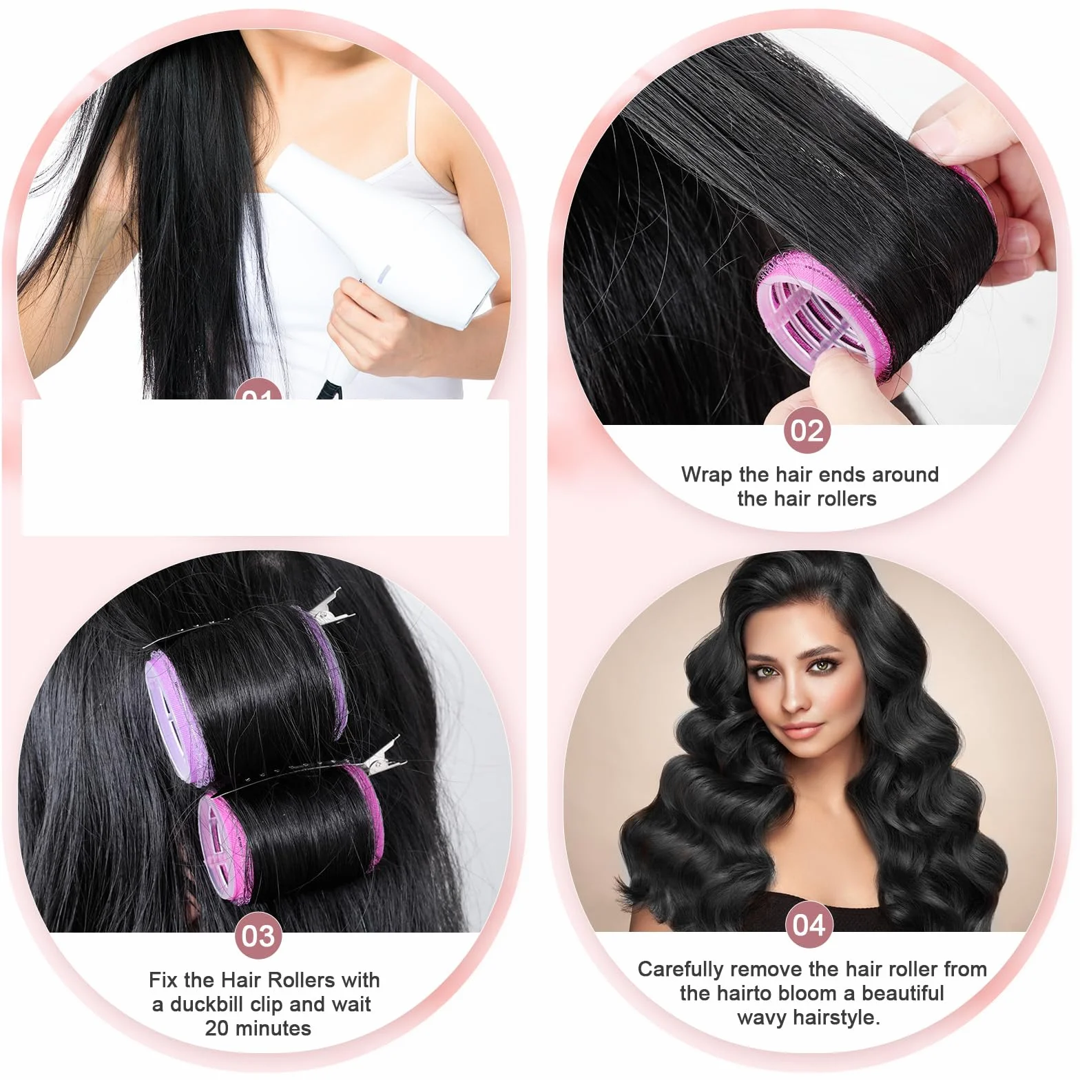 Bigoudis Cheveux 30 Pièces, Bigoudis Magiques 18 Pièces et Pinces Métalliques 12 Pièces pour Femmes DIY
