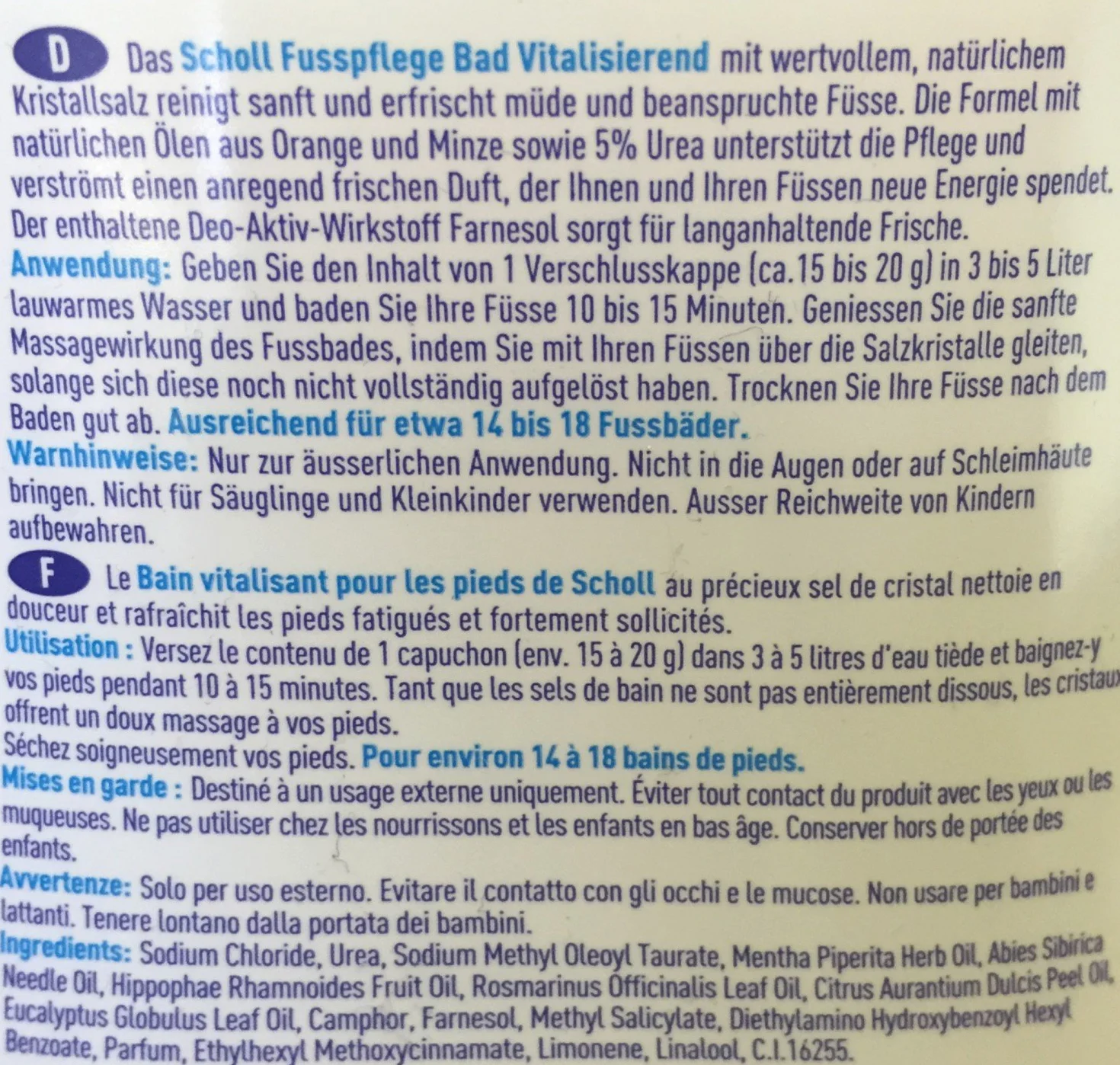Scholl Bain de pieds revitalisant avec cristaux de sel naturels et urée 275 g