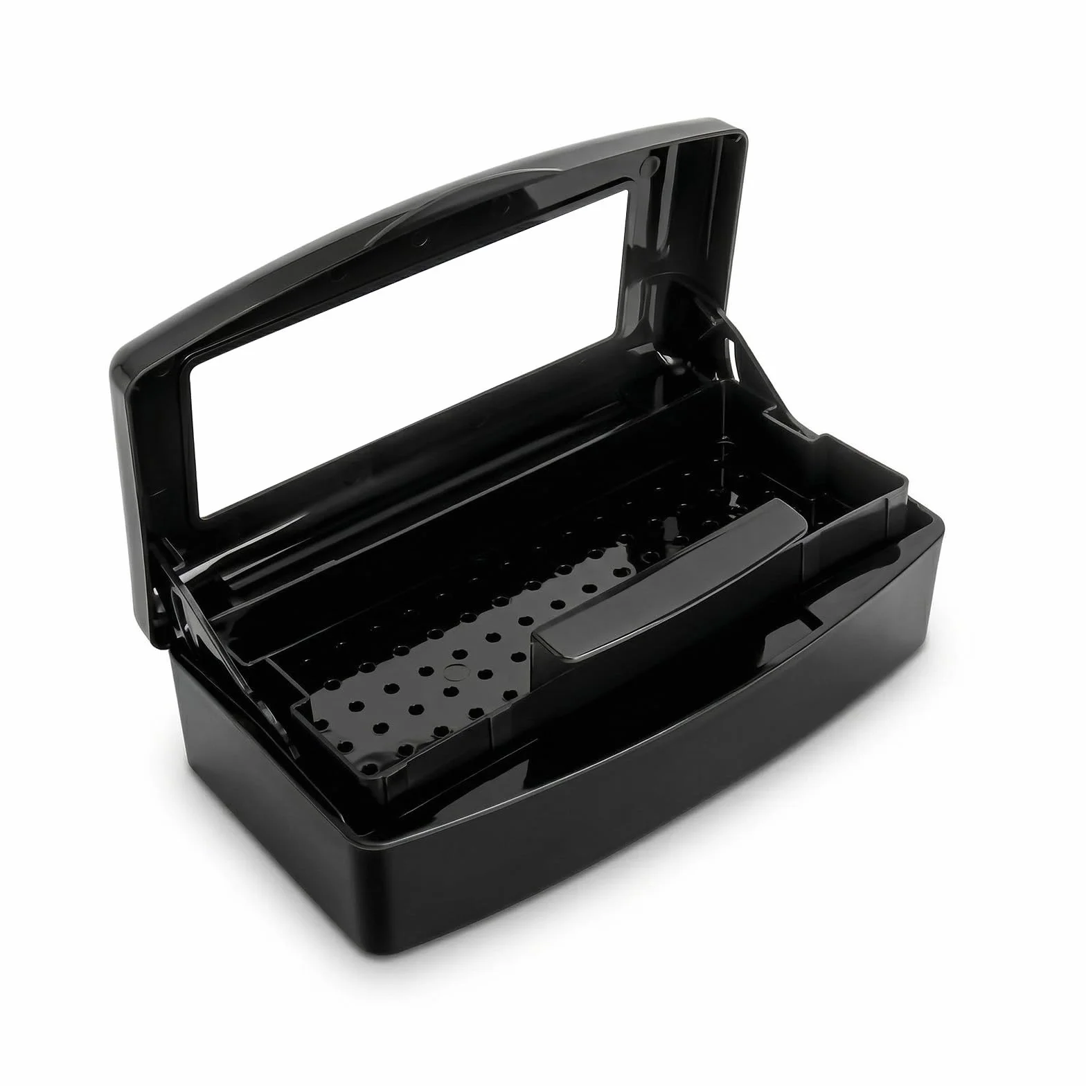 Bac de désinfection et boîte de rangement pour outils de manucure avec couvercle et tamis amovible, boîte de stérilisation noire pour manucure, pédicure, salon de beauté et outils de coiffure