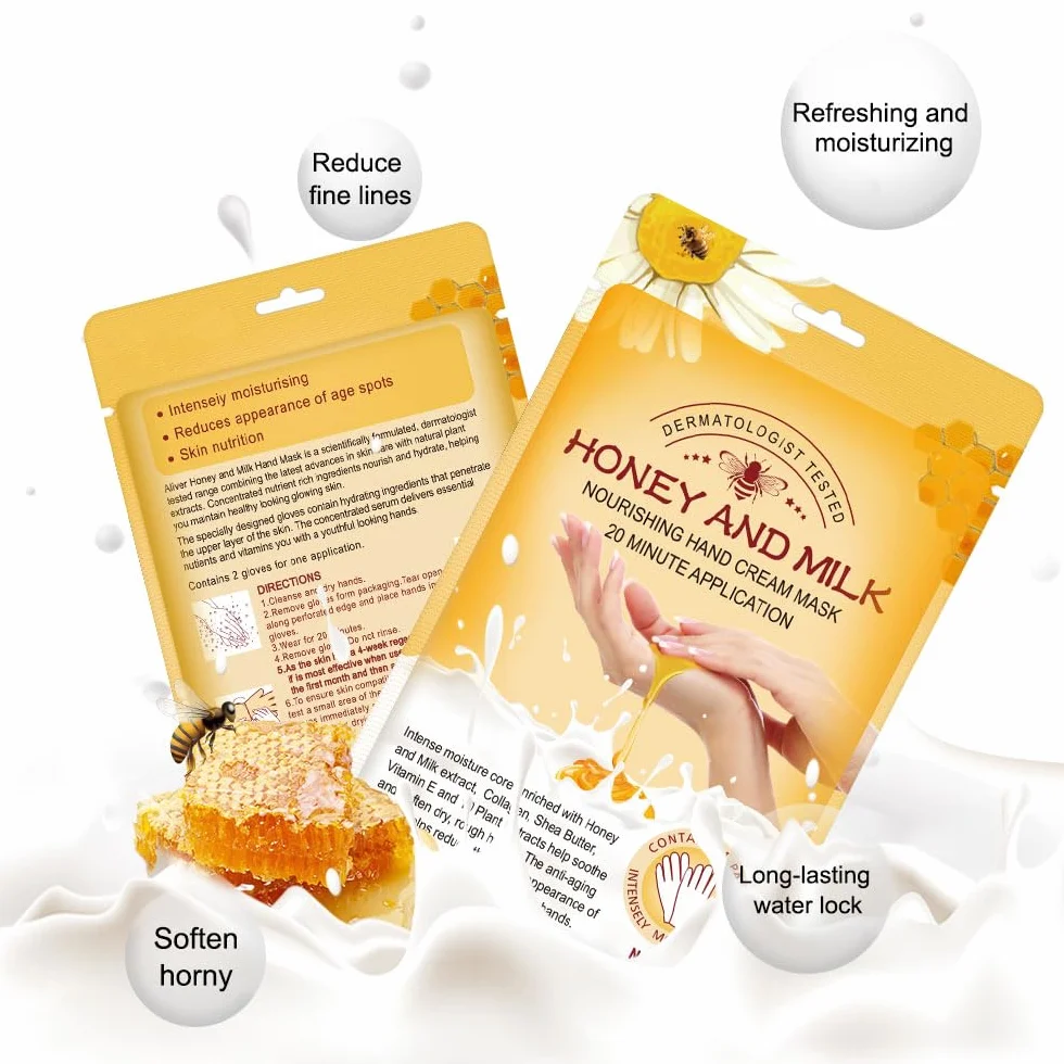 Gants de Masque Hydratants Exfoliants au Miel avec Collagène, Anti-âge, Réparation de Peau Rugueuse (Lavande et miel)