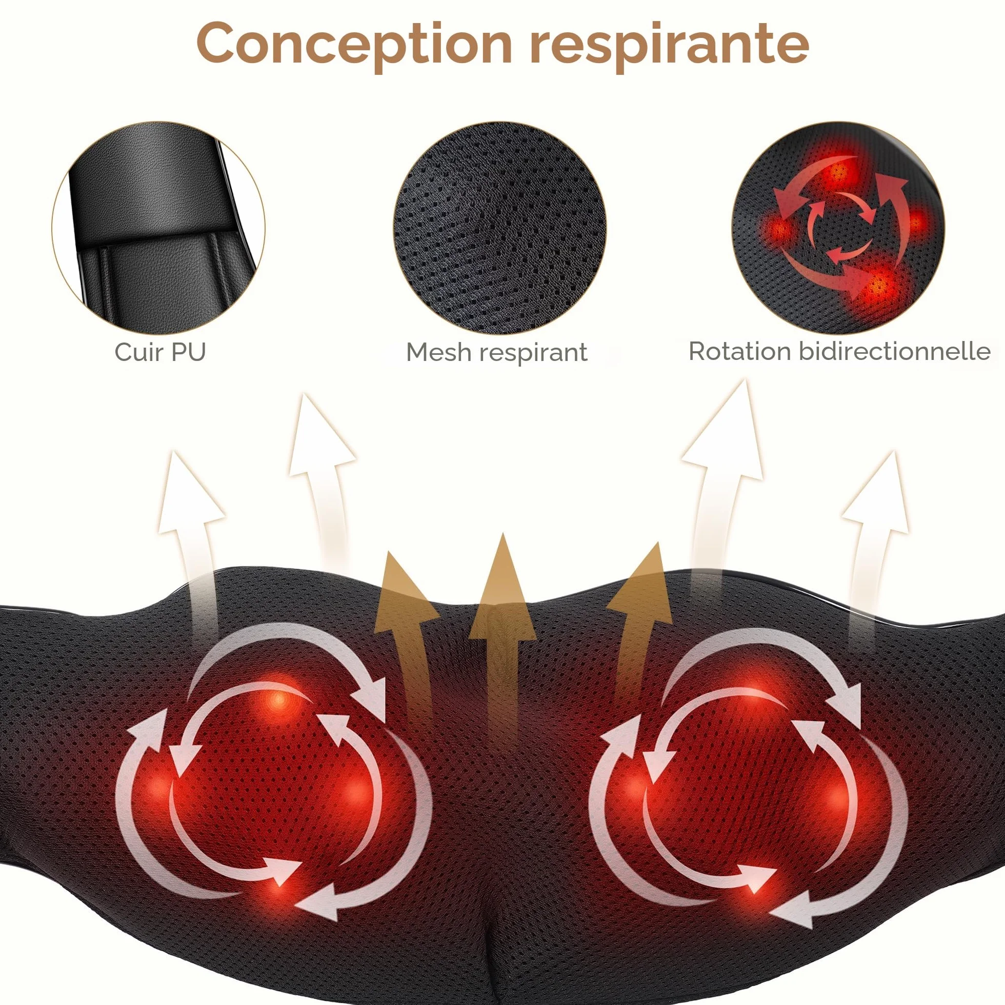 Brelley Masseur Dos et Cervicales Thermique 3D, Cuir Pu, Cadeaux Hommes Femmes
