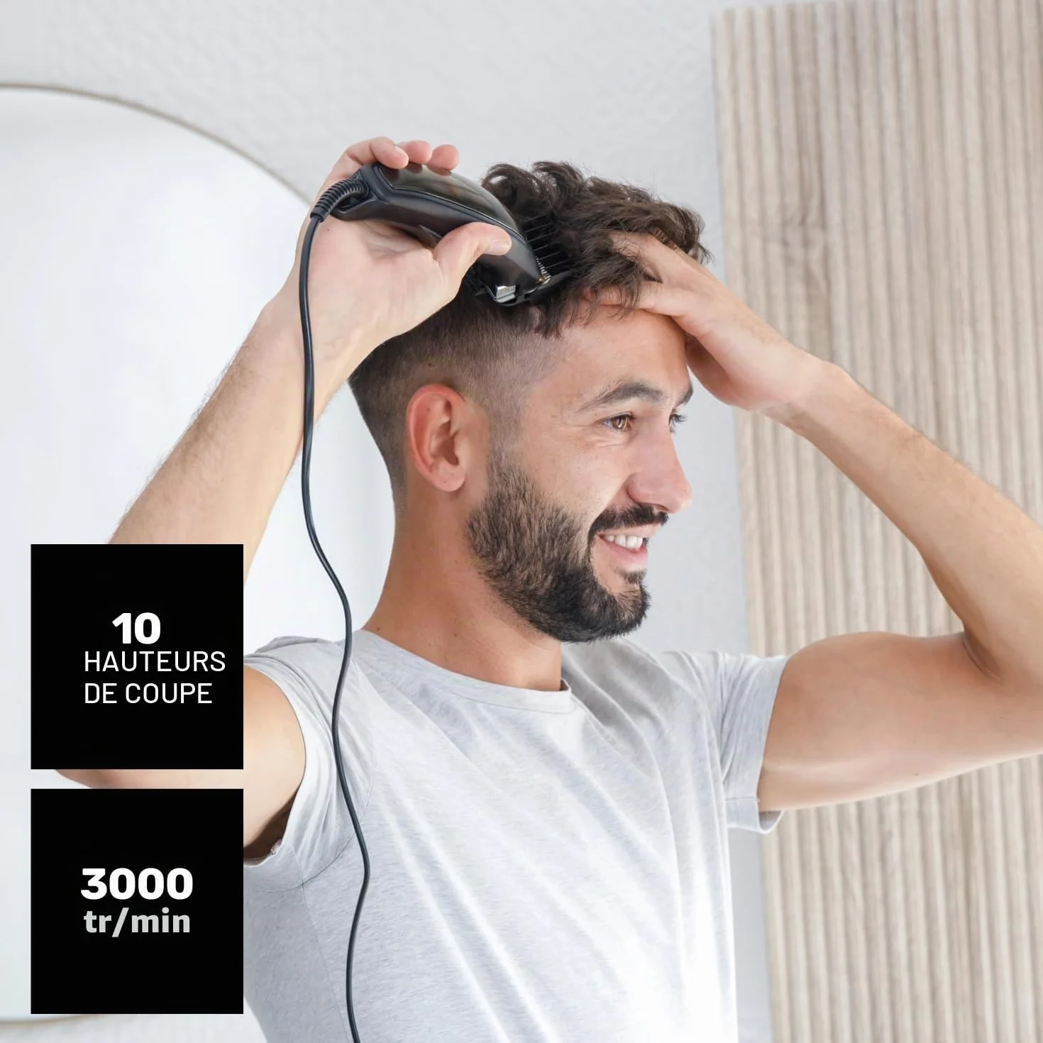 Taurus - Tondeuse à cheveux professionnelle Mithos Avant 6W | 4 Sabots | Lames Titanium | 10 Niveaux de coupe | Moteur AC 3000 rpm | Levier réglable | Câble | Accessoires nettoyage | Gris