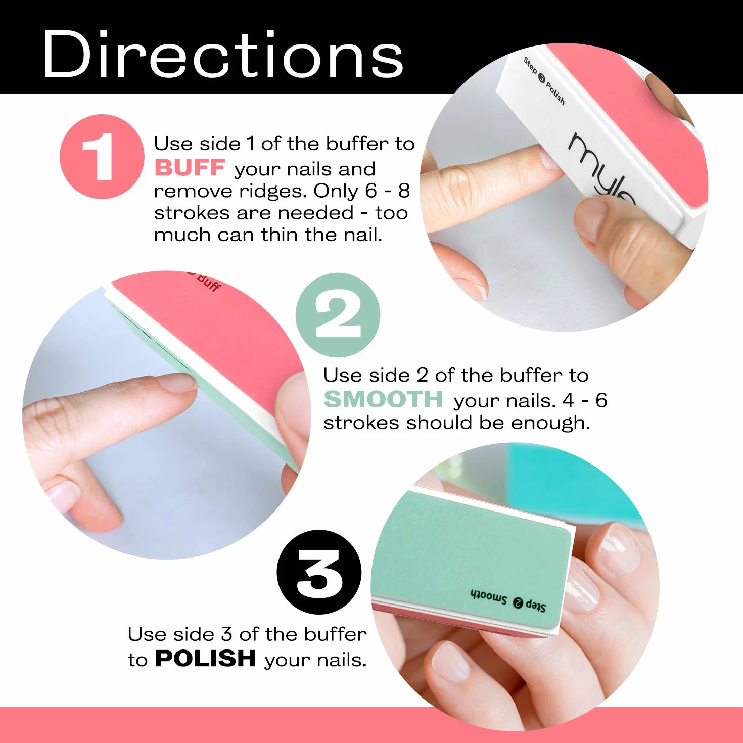 Mylee Bloc Polissoir 3 Faces 320/600/3000 Lime Ponçage Manucure Professionnelle pour Vernis Semi-Permanent & Ongles Acryliques