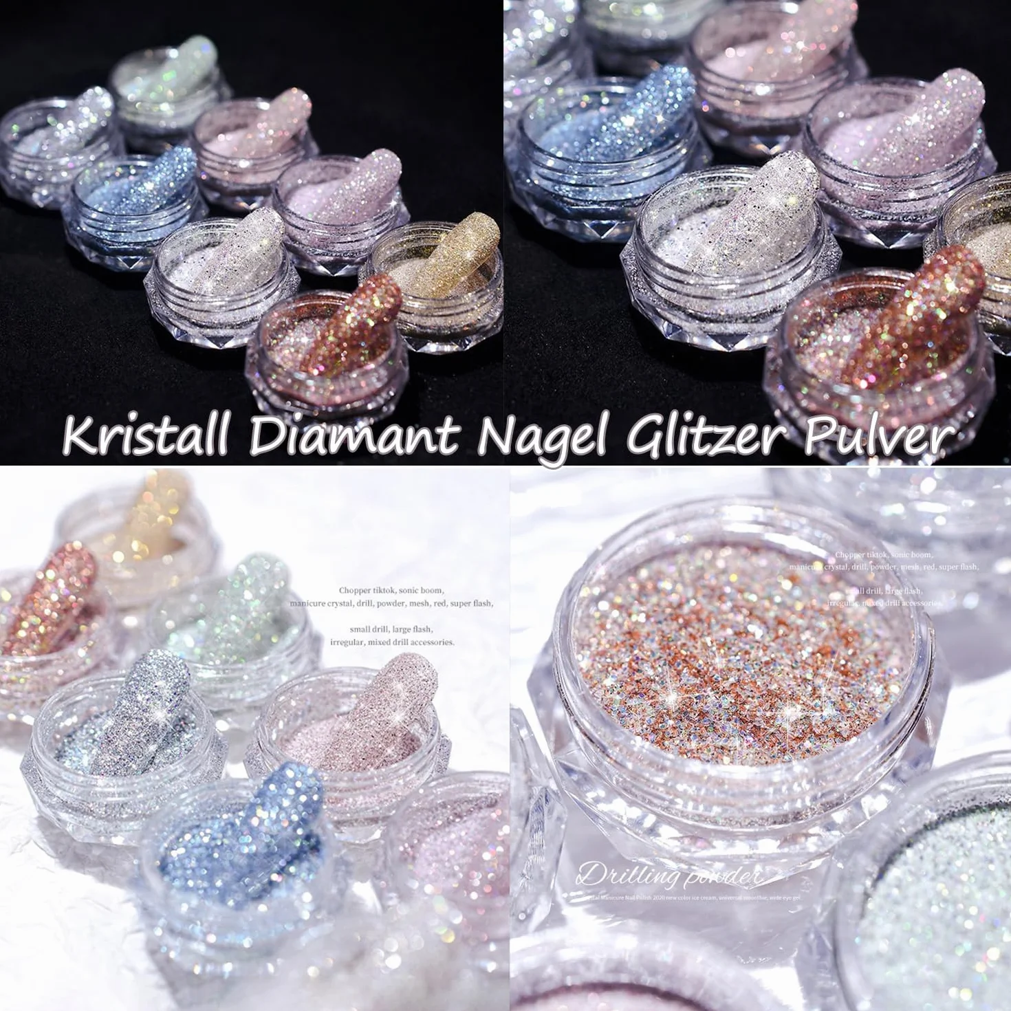 Paillettes Poudre Ongles 8Pcs Diamant Glitter Nail Art Décoration