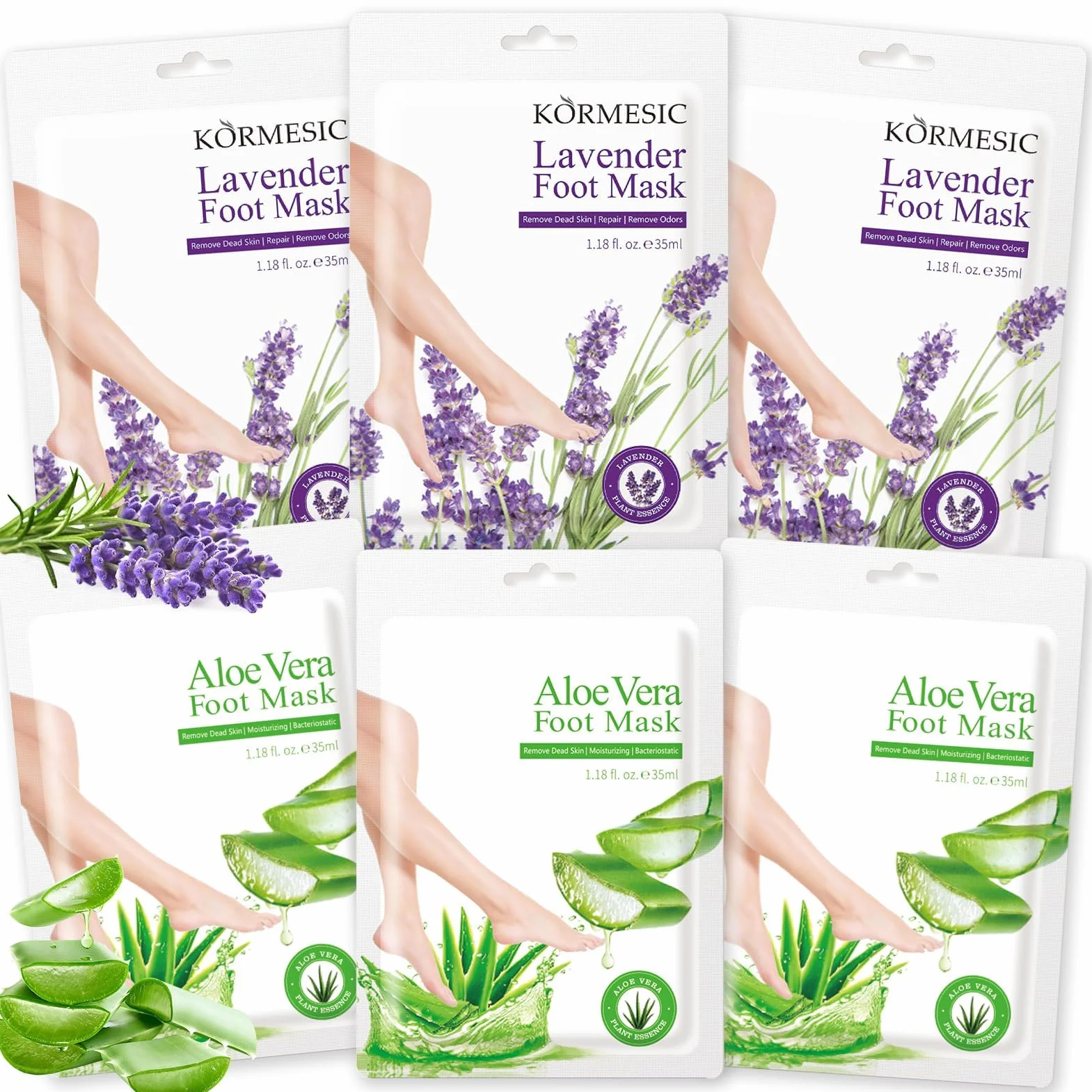 Masque hydratant pour les pieds, soin des pieds secs et fendillés, 6 paires aloe vera lavande