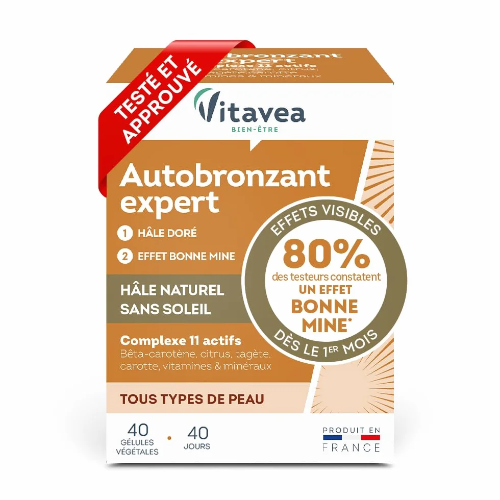 Vitavea Autobronzant Expert Hâle Doré Complément Alimentaire Bêta-Carotène Zinc Vitamines 40 Gélules