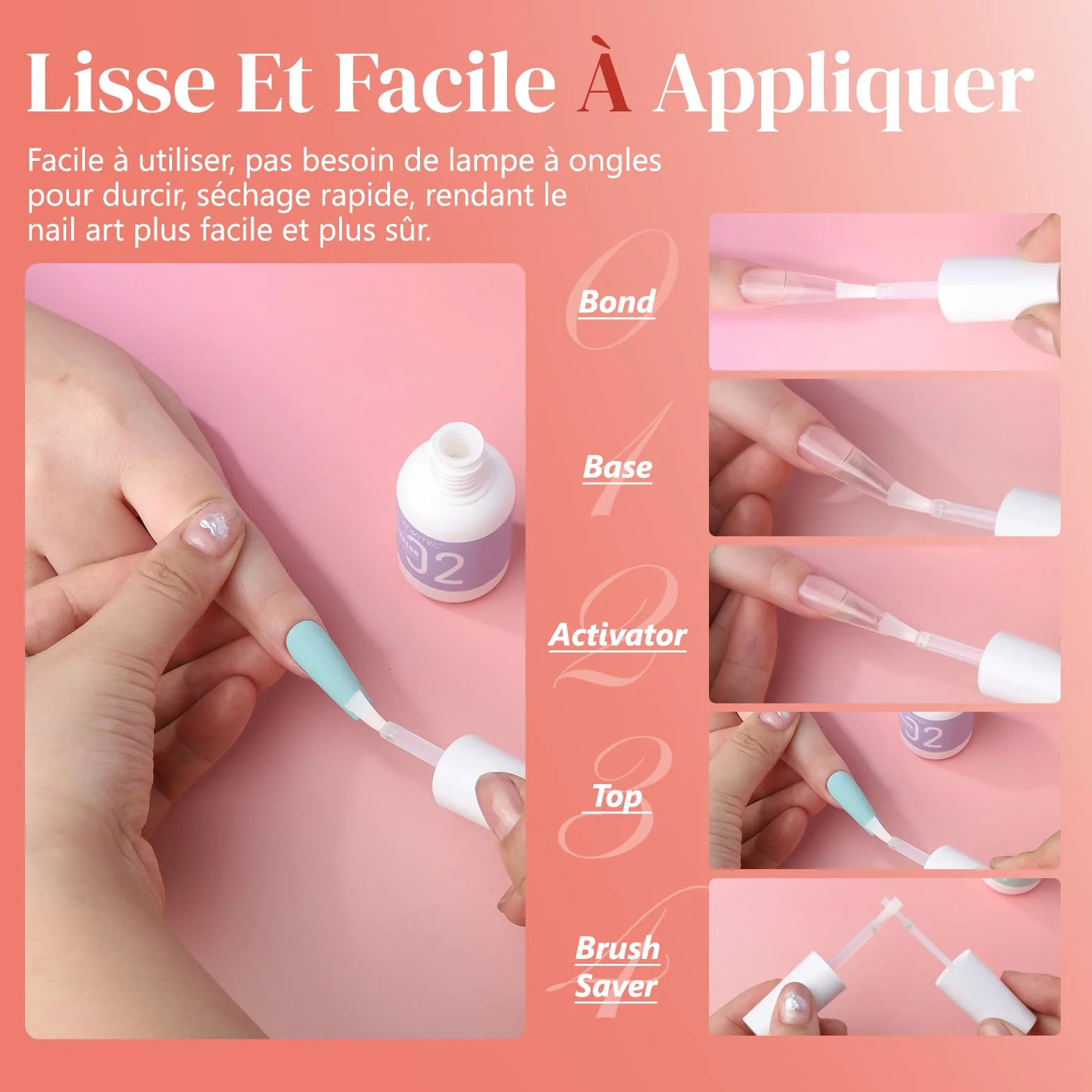 Aokitec Lot de 13 Poudres de Trempage Liquides – Kit d'Outils pour Ongles avec Adhésif, Activateur, Base, Couche de Finition Brillante