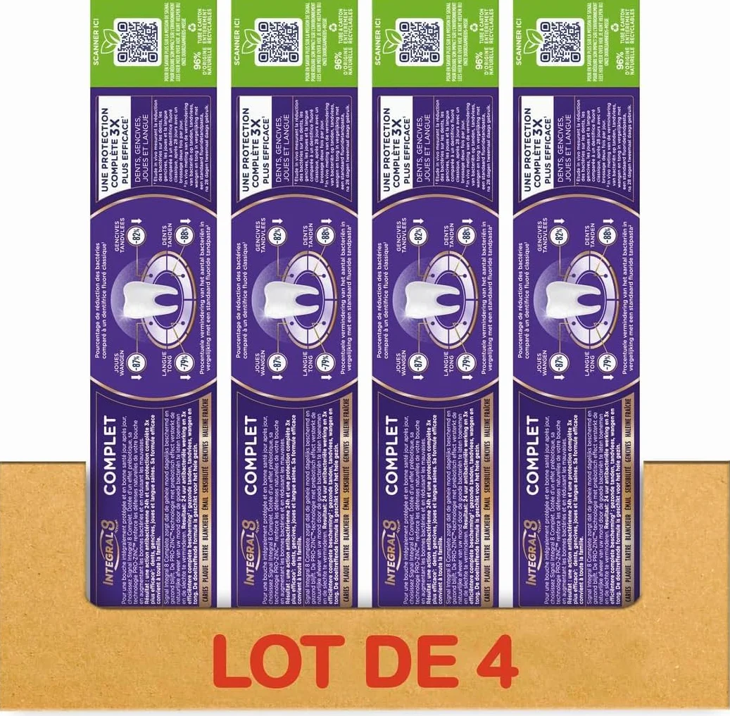 SIGNAL Dentifrice Integral 8 Complet Effet Prébiotique Protection Complète lot de 4x75ml