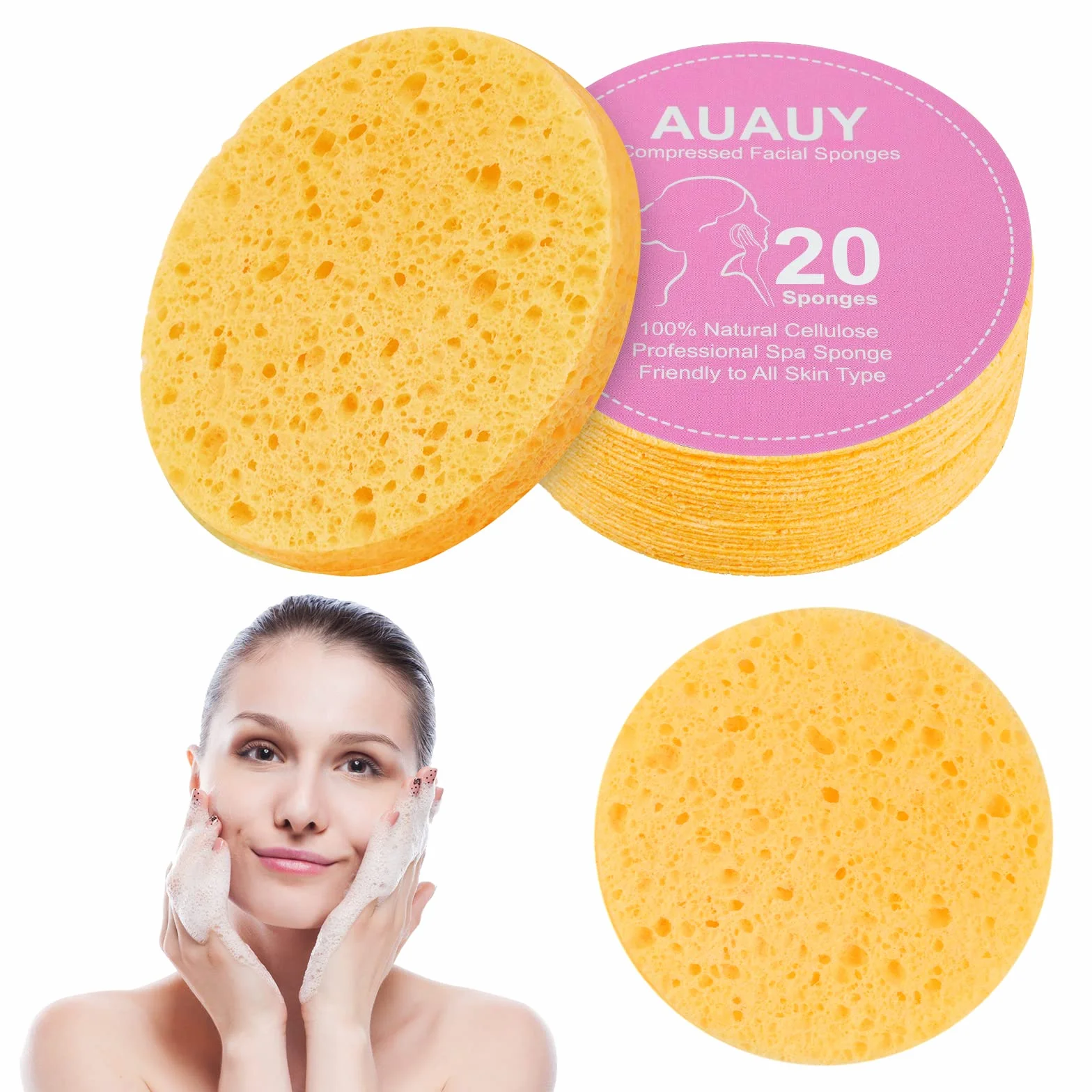 AUAUY Éponges Nettoyantes Compressées 20PCS Cellulose 100% Pulpe de Bois Naturelle 8MM Beige