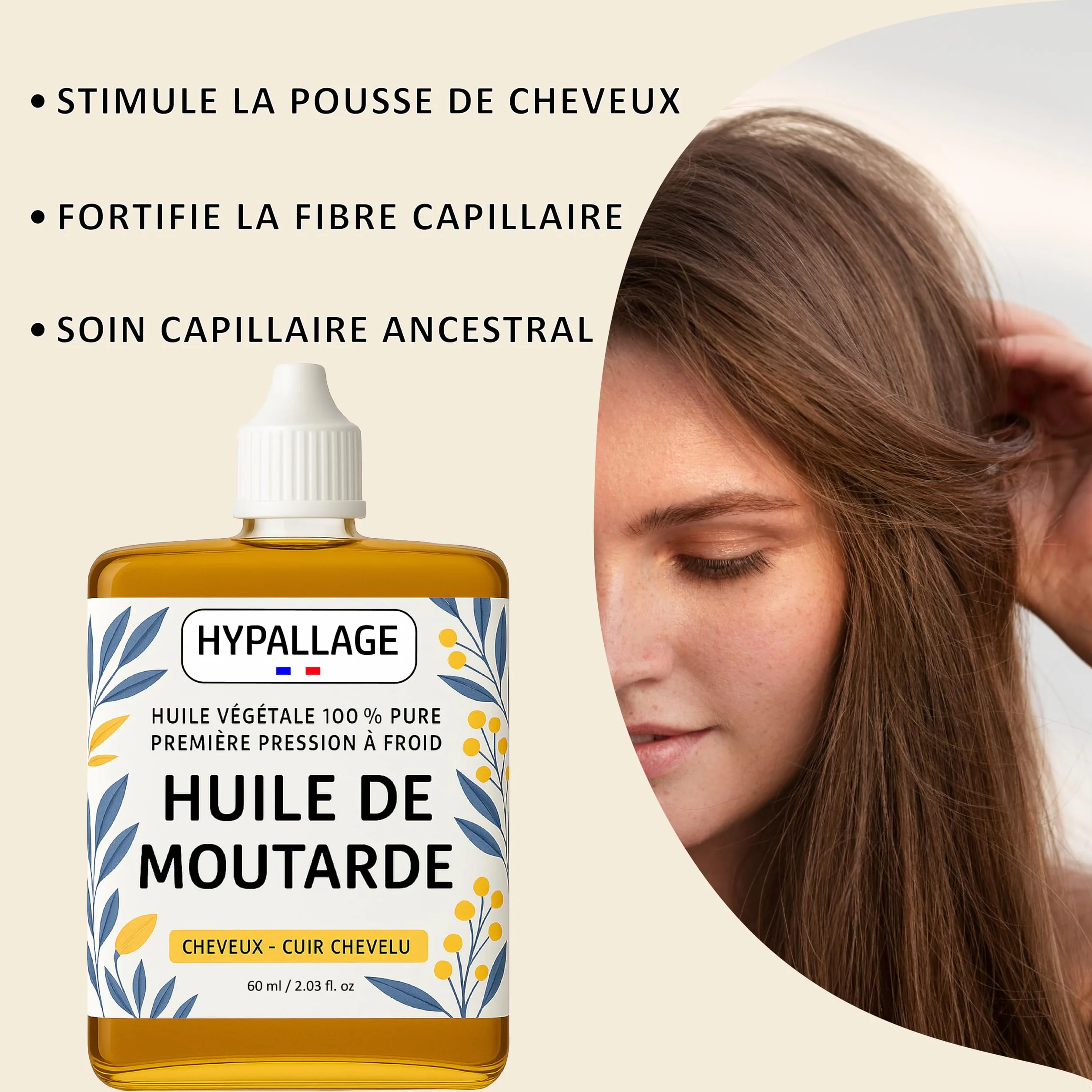 Huile de Moutarde Pousse Cheveux Soin Capillaire Nourrissant 60ml