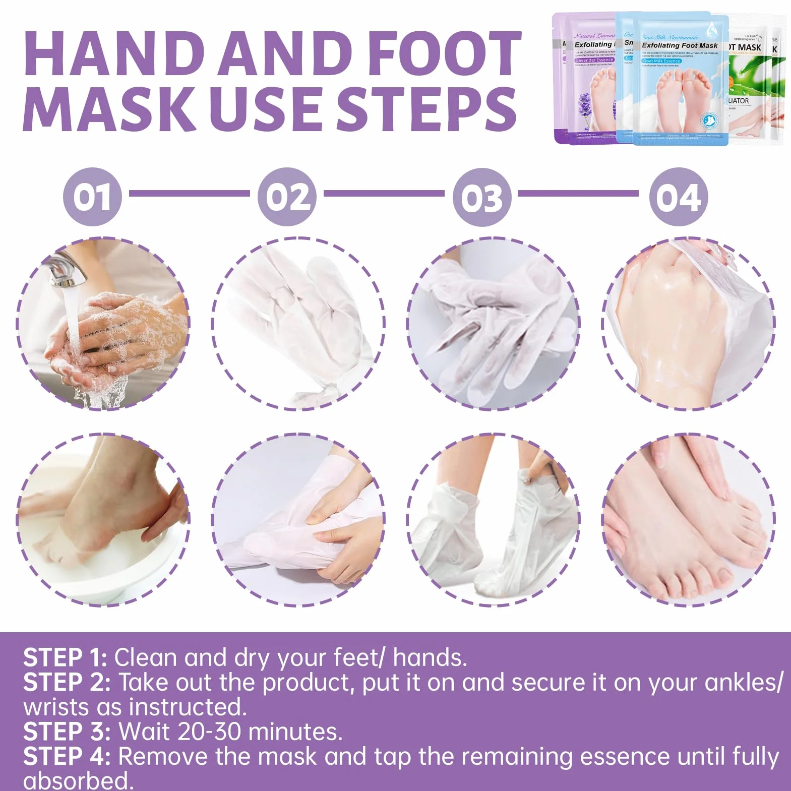 Masque Pieds Peeling Exfoliant Gants Hydratants Lavande Lait de Chèvre Aloès 3 Paires