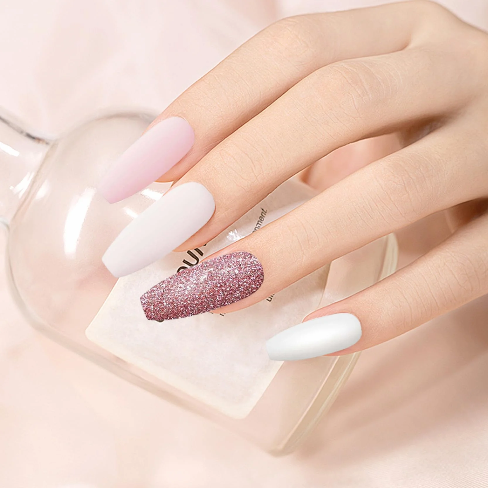 Kit d'ongle en poudre à trempette 4 Couleurs Nail Powder Liquide avec base et Activateur de couche de finition pour Manucure Salon DIY