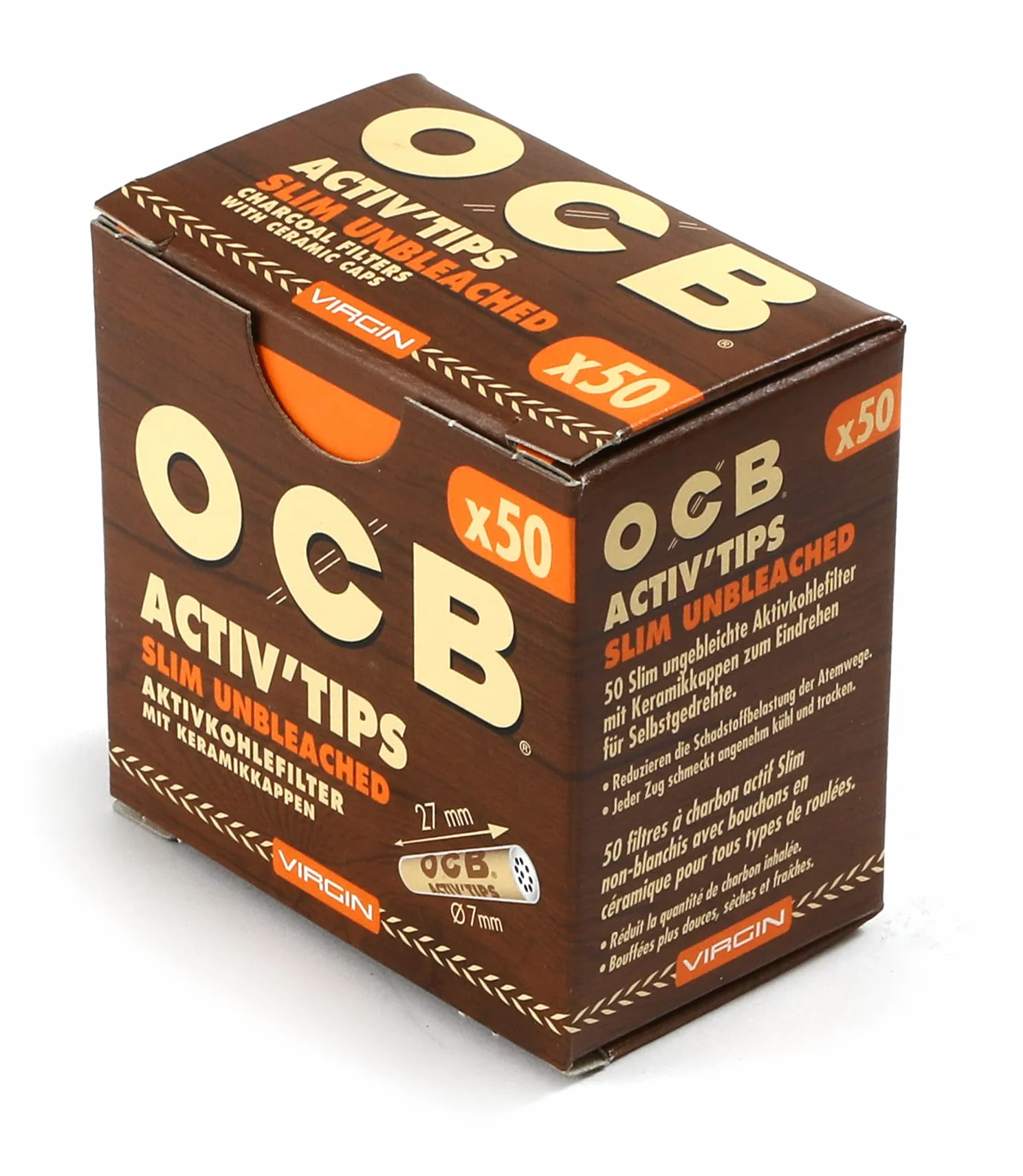 OCB 18656 ActivTips Filtres à charbon actif non blanchi 7 mm Lot de 2 paquets de 50