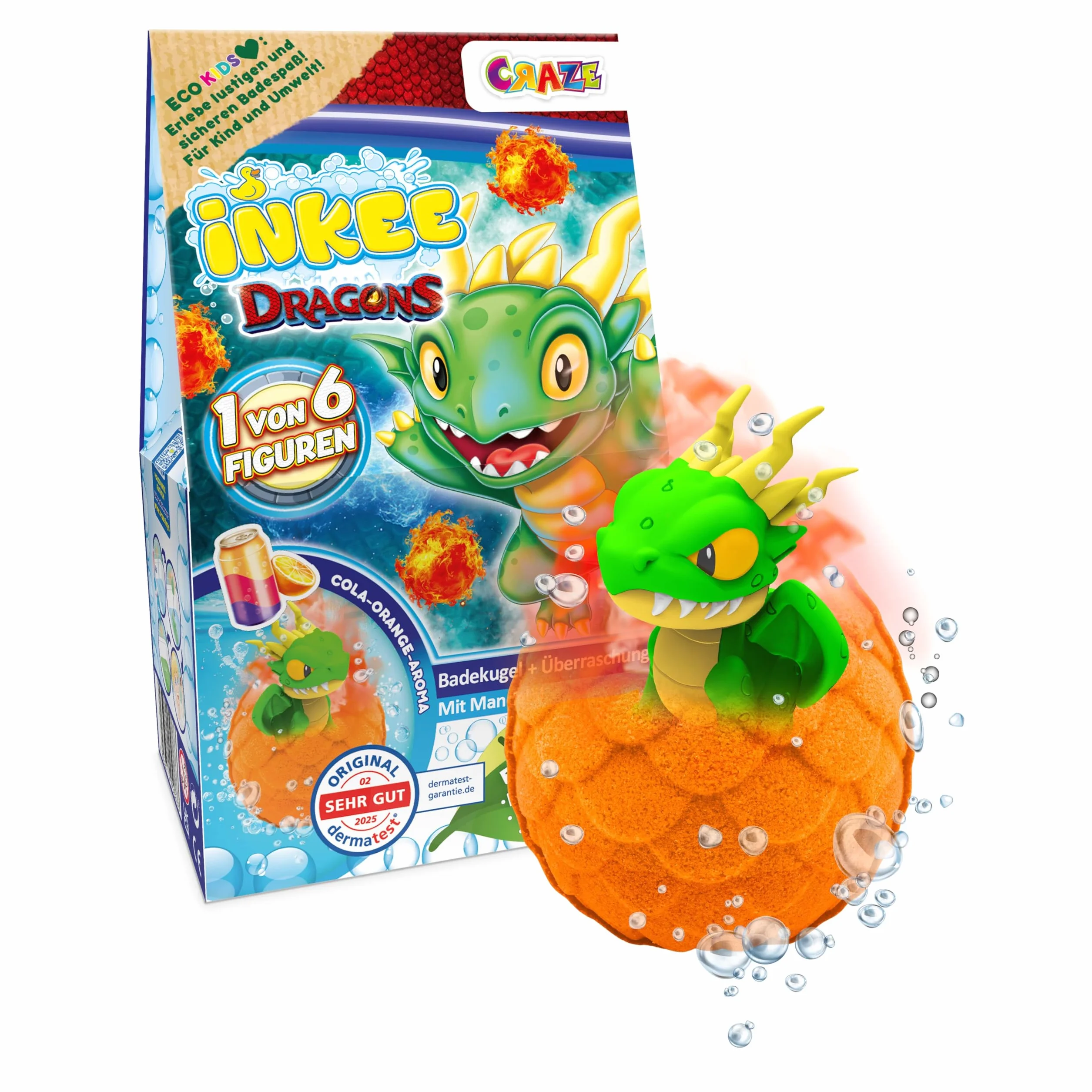 INKEE Bombe de bain surprise dragons pour enfants avec jouet dragon orange cola 100g