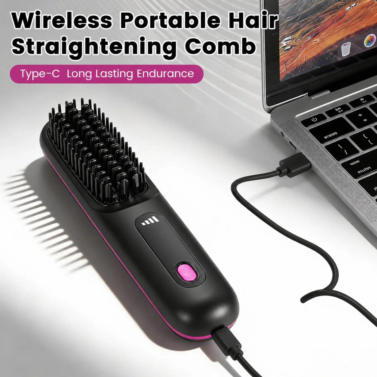 Sans Fil Brosse Lissante Cheveux Court Peigne Chauffant Portable Mini Lisseur Voyage 3 Températures