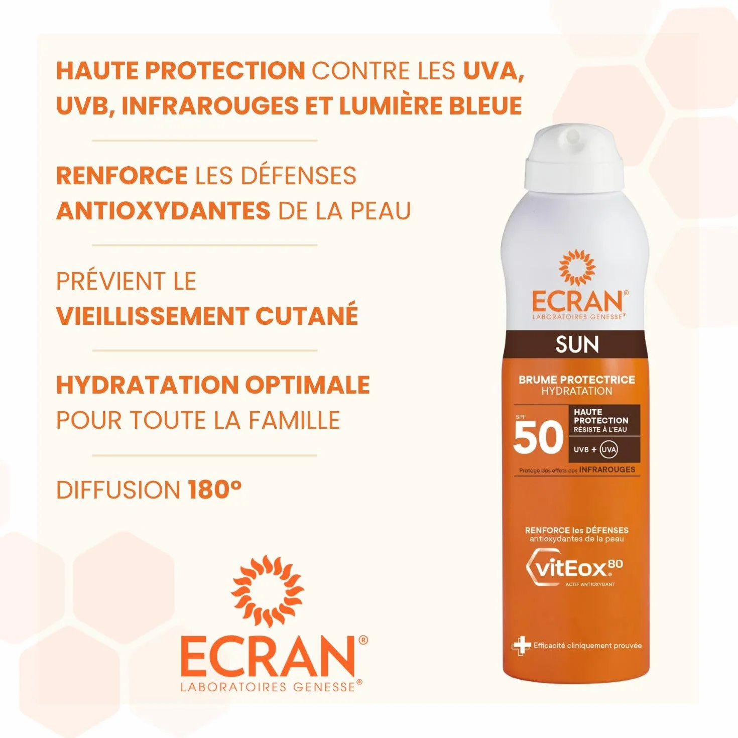ECRAN Brume Protectrice Hydratante SPF 50 Protection UVA UVB Vitamine E