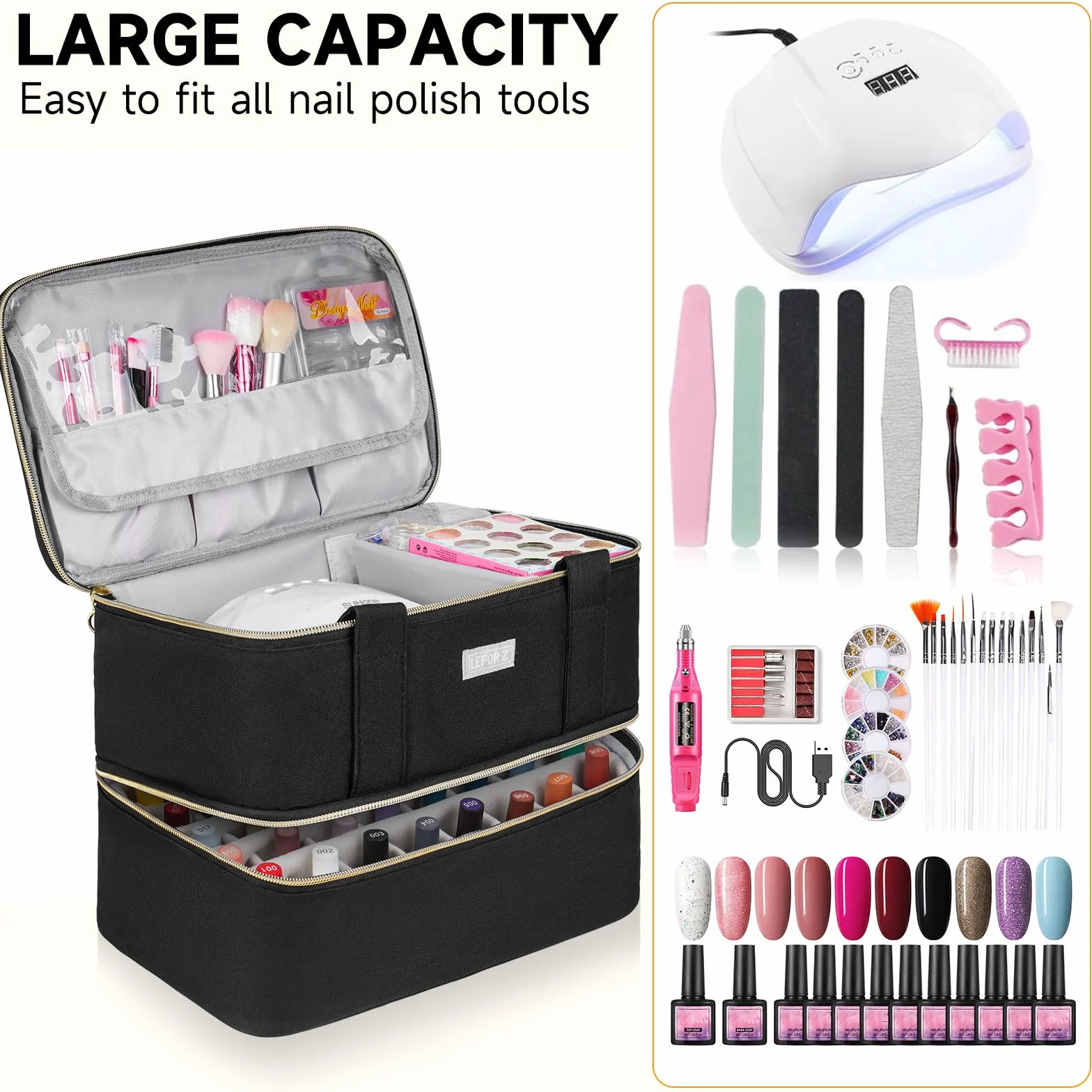 Sac Rangement Vernis à Ongles Boite Organisateur 40 Bouteilles 15 ML Noir