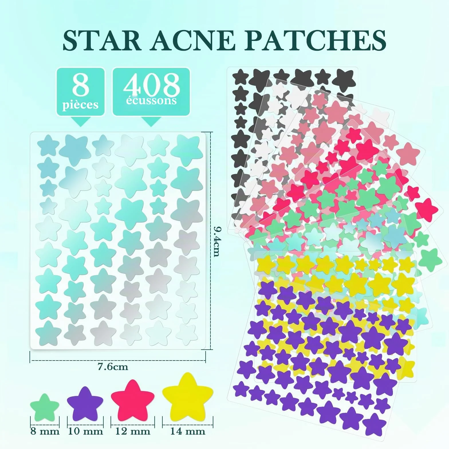 Patch Bouton Etoile Hydrocolloïde 408 PCS, Anti Acné Invisible avec Huile Tea Tree et Acide Salicylique