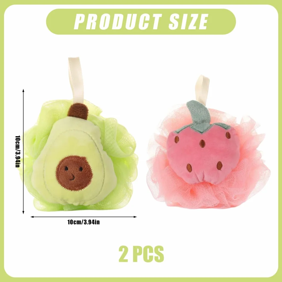 Lot de 2 éponges de bain pour enfants en forme de fruits douces exfoliantes