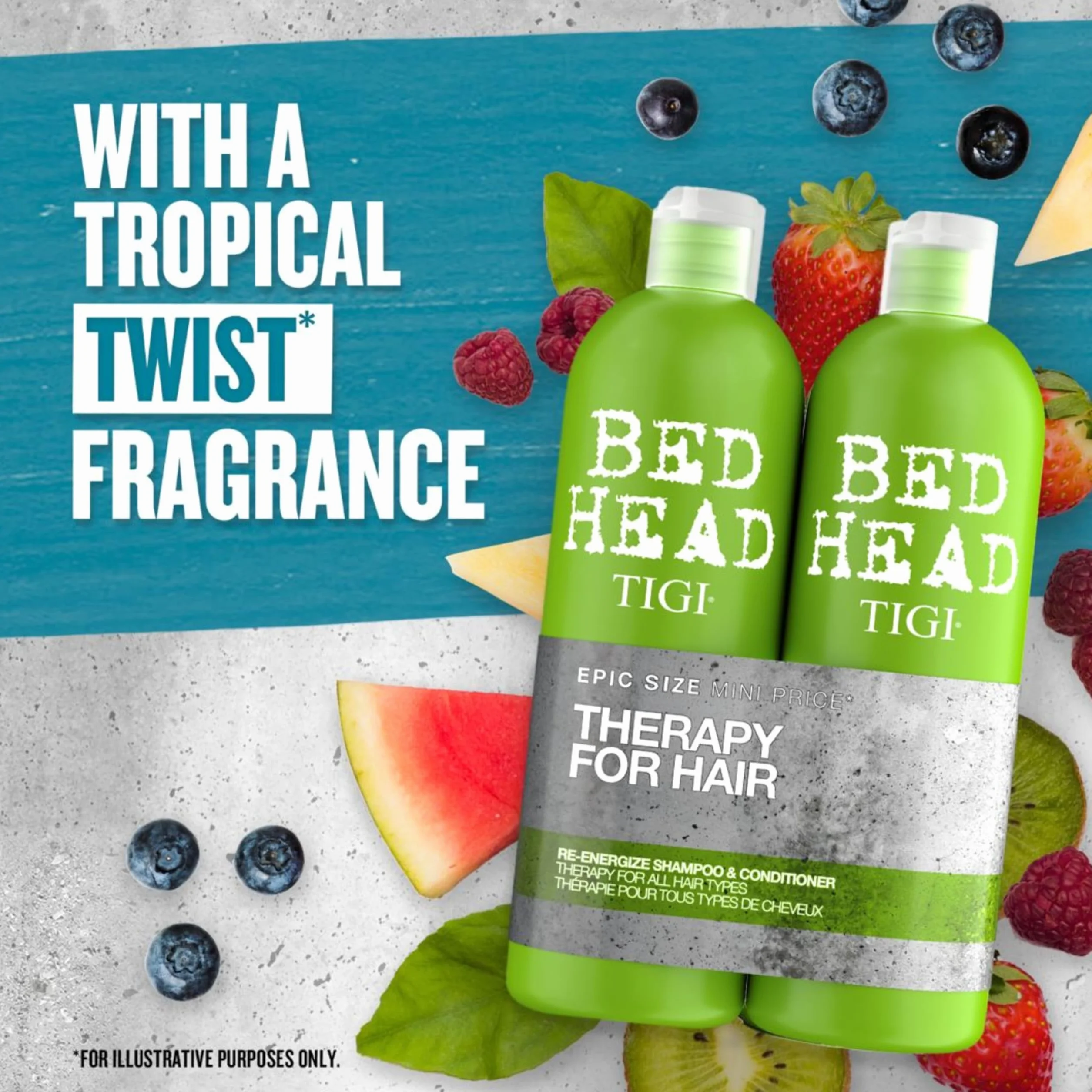 Bed Head by TIGI - Re-Energise Pack shampooing et après-shampooing énergisant - Soin capillaire professionnel pour un nettoyage en profondeur - Tous types de cheveux - 2x750 ml