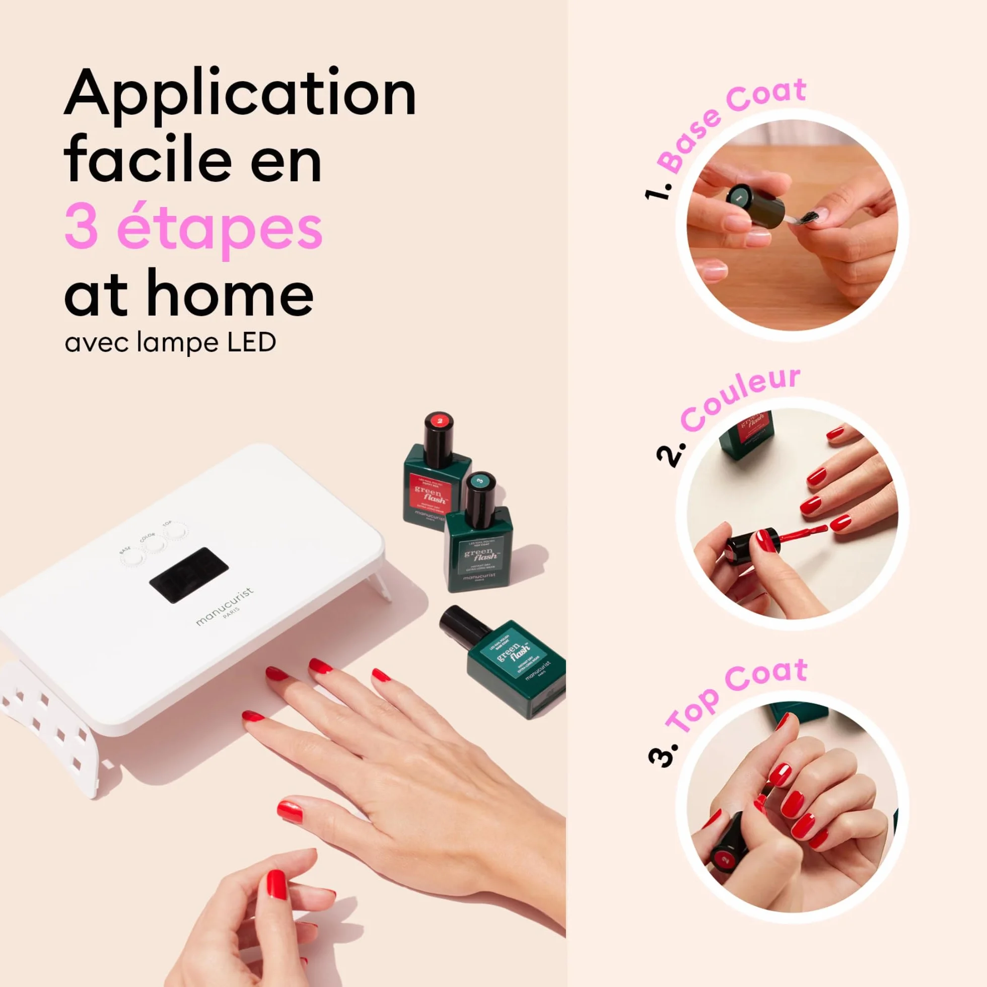 Manucurist Vernis Semi Permanent Rose Laiteux Green Flash Milky Pink 15 ml 12-Free Bio Sourcé