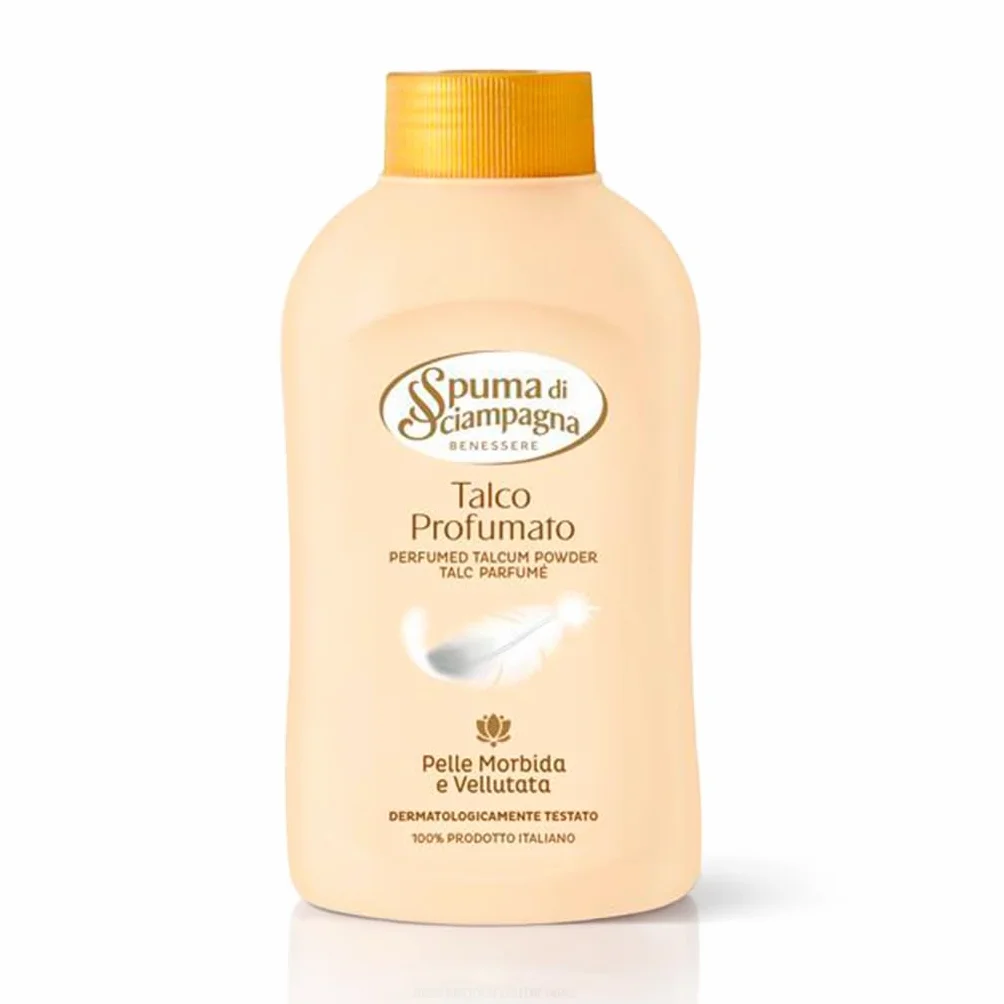 Spuma di Sciampagna Talco Profumato 200 g Talc Naturel Parfum Aromathérapique Rose Lavande Vanille Made in Italy