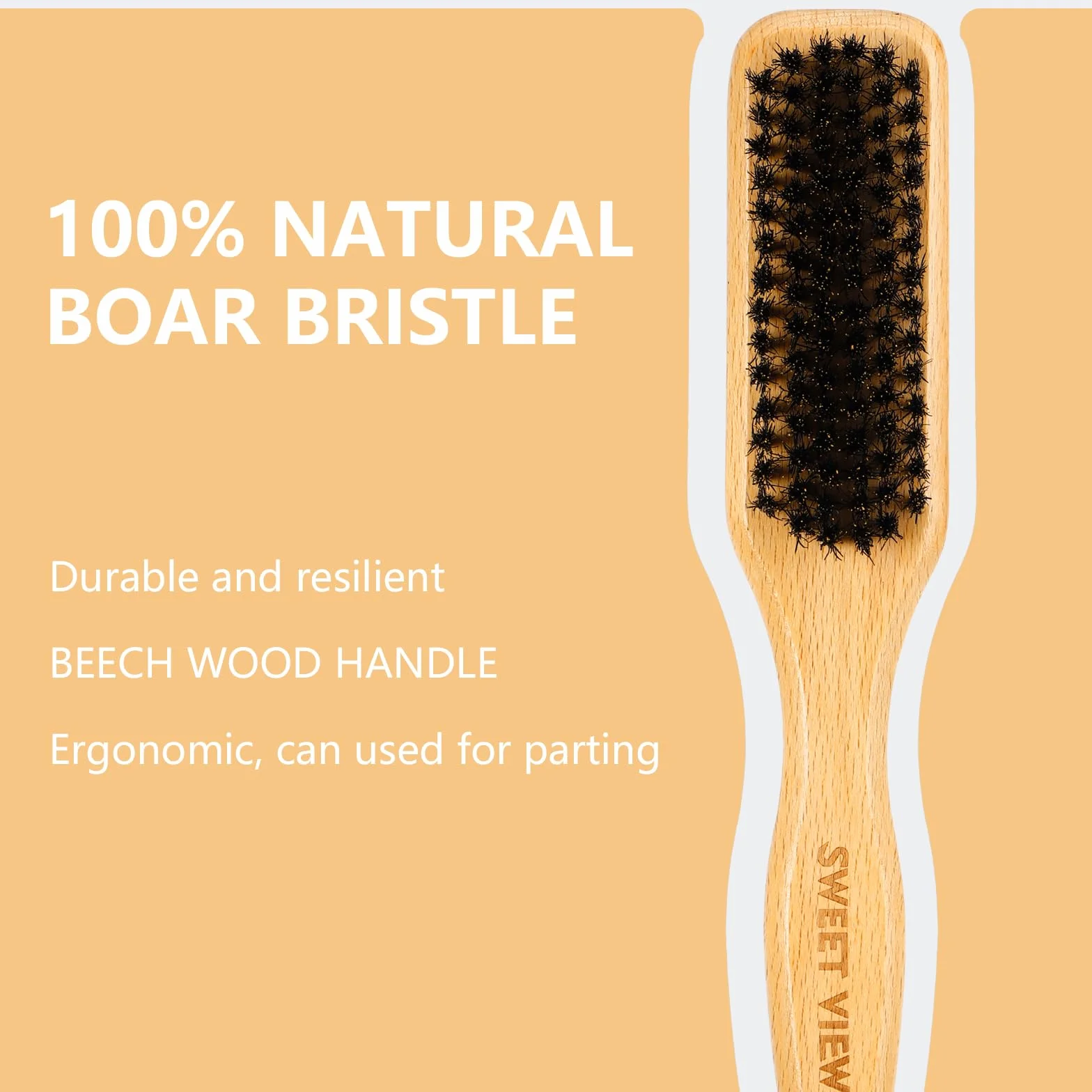 SWEET VIEW Brosse à poils de sanglier pour cheveux rebelles frisés queue de cheval chignons