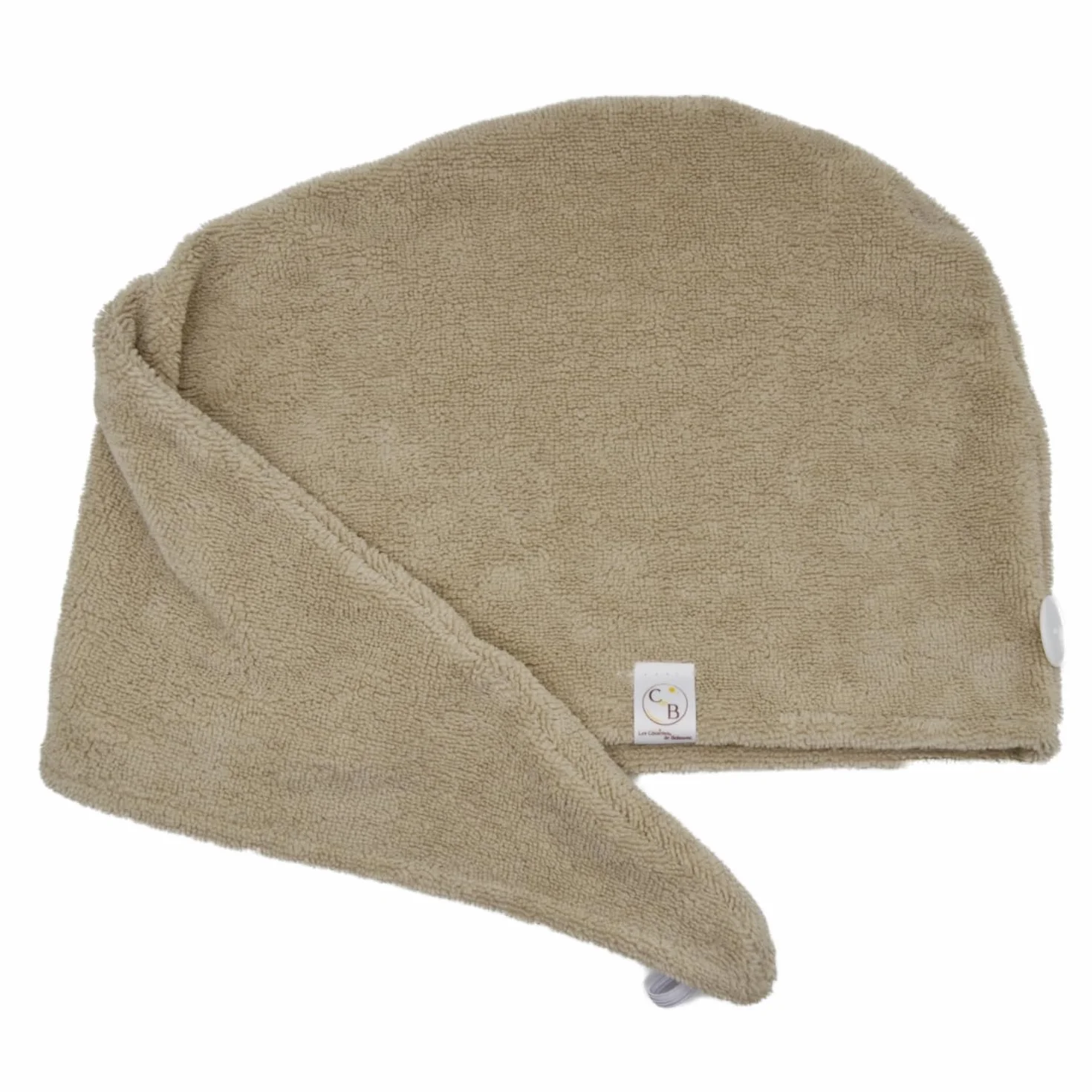 Serviette Cheveux Micro-éponge Bambou x2 - Absorbante Douce Séchage Rapide Turban Fixation Bouton Fabrication française Ecru Cappuccino