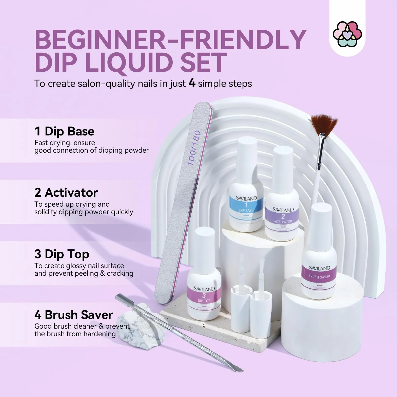 Saviland 29PCS Dipping Powder Kit, Kits Trempage Manucure Professionnel 20 Couleurs avec Activateur Base Top Coat
