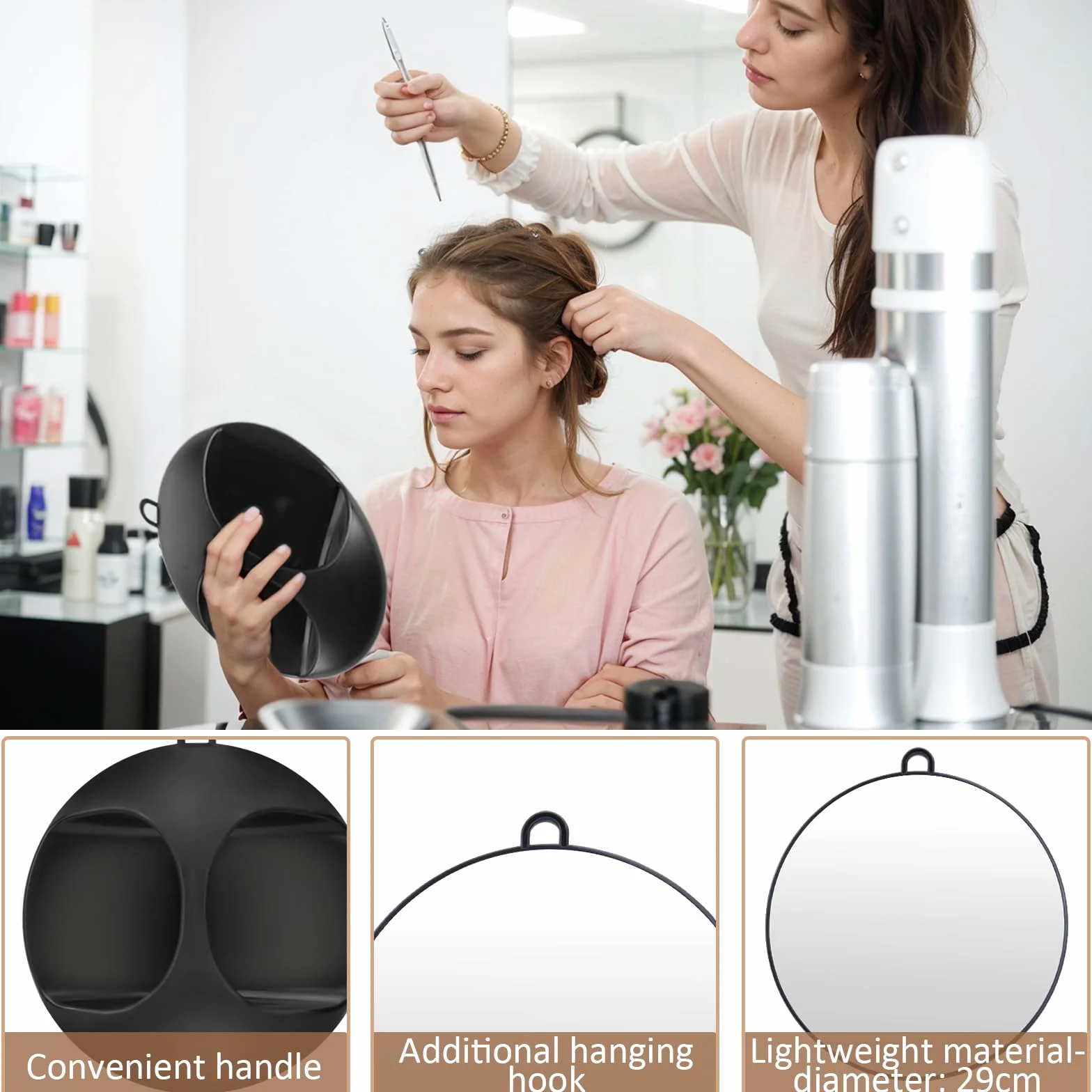 Miroir de Coiffeur Rond, Miroir de Coiffure de Coiffeur, Miroir Rond Professionnel à Main, Miroir de Coiffeur Professionnel, Miroir Rond de Salon de Coiffure, Miroir à Main pour Barbier Salon Beauté
