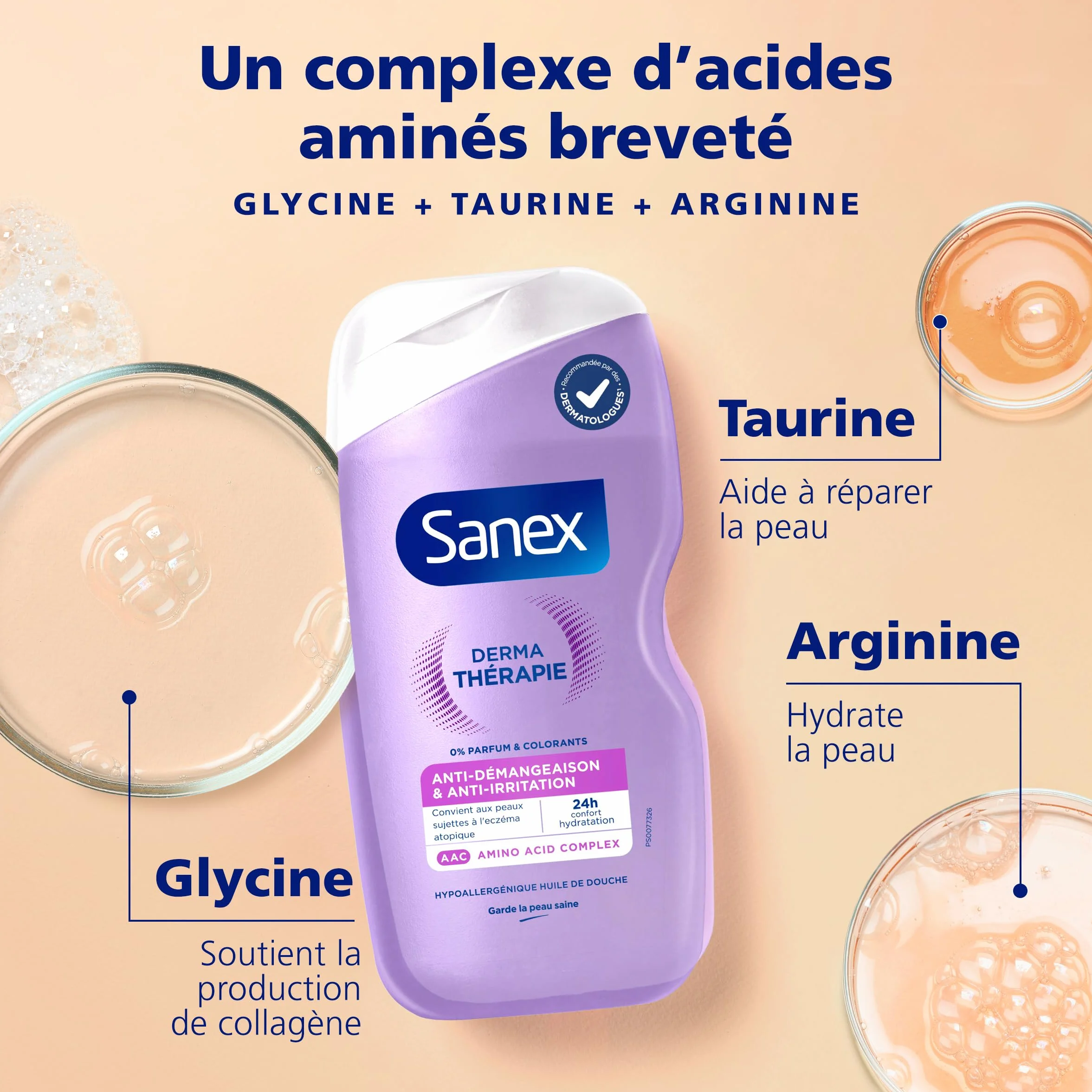 SANEX Derma Thérapie Huile de douche anti-démangeaisons anti-irritations Gel Douche Peaux sujettes à l’eczéma atopique hypoallergénique 425 ML