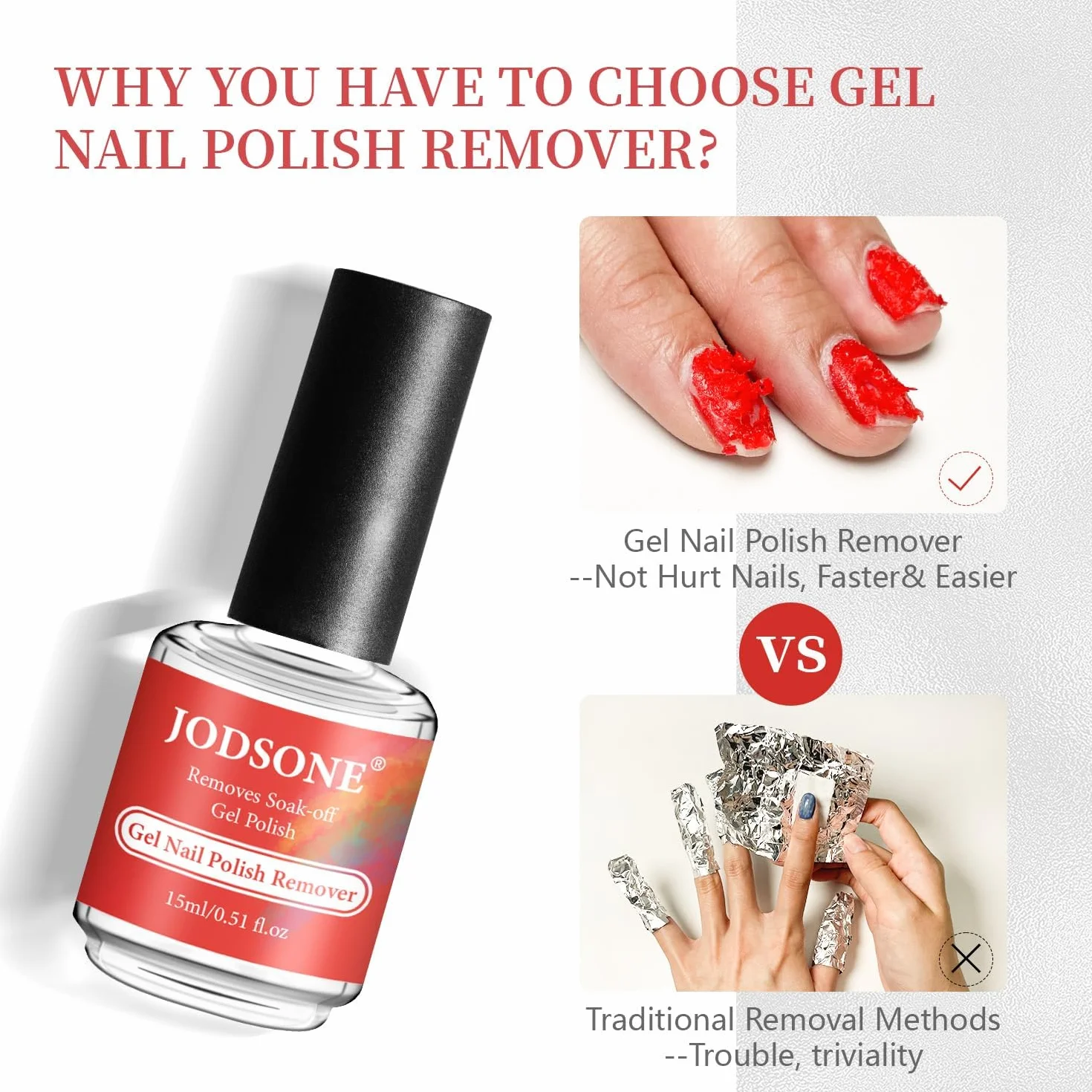 JODSONE 15ml Dissolvant Vernis Semi Permanent, Enlève le Vernis Gel en 3 à 5 Minutes