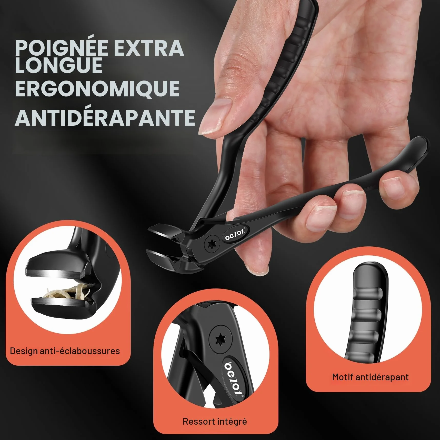 BEZOX ergonomique pour personnes âgées - Coupe-ongles à long manche avec récupérateur - Coupe-ongles d'orteils pour ongles épais - Coupe-ongles de précision