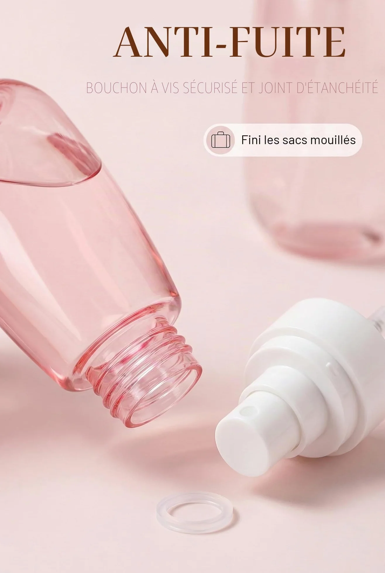 Lammcou Mini Flacons Spray à Brume Fine Lot de 3 Remplissables Anti-fuite Format Voyage TSA 60ml