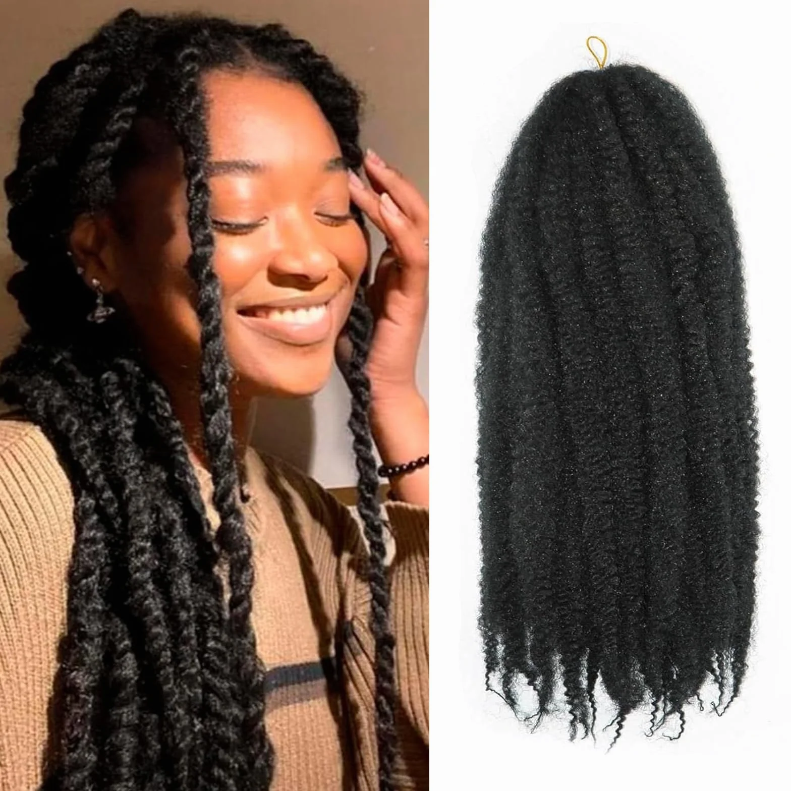 Tresses en crochet style Marley Twist pour cheveux afro, frisés, bouclés, cubains, tresses sénégalaises synthétiques, extensions de cheveux en crochet pour femmes (1b, 40,6 cm/lot de 3)
