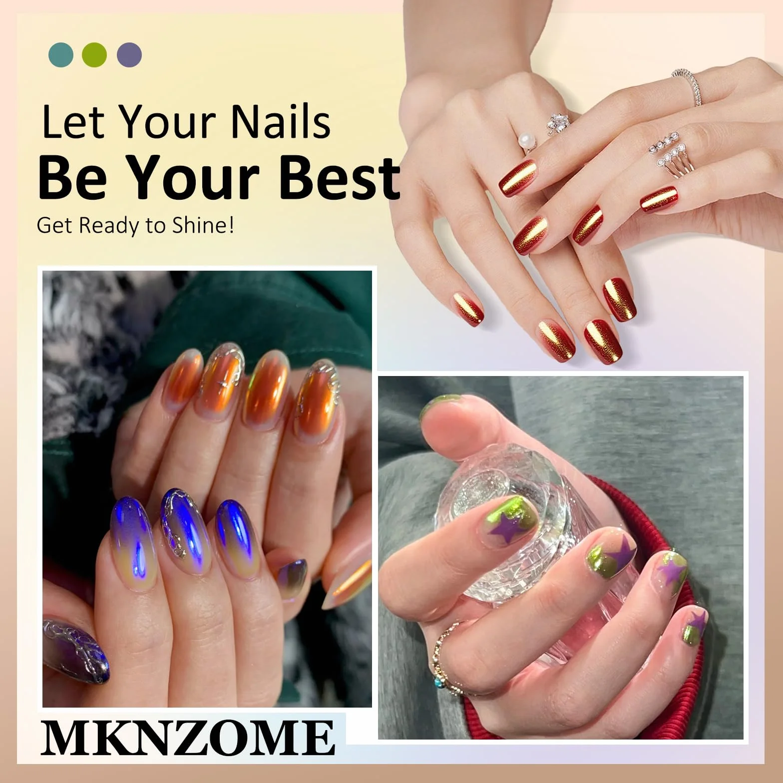 Poudre Chrome Ongle 9 Couleurs, Rouge Bleu Or Vert Mirror Metallic Pigment Glitzerpuder Nail Art avec Baguettes Éponge