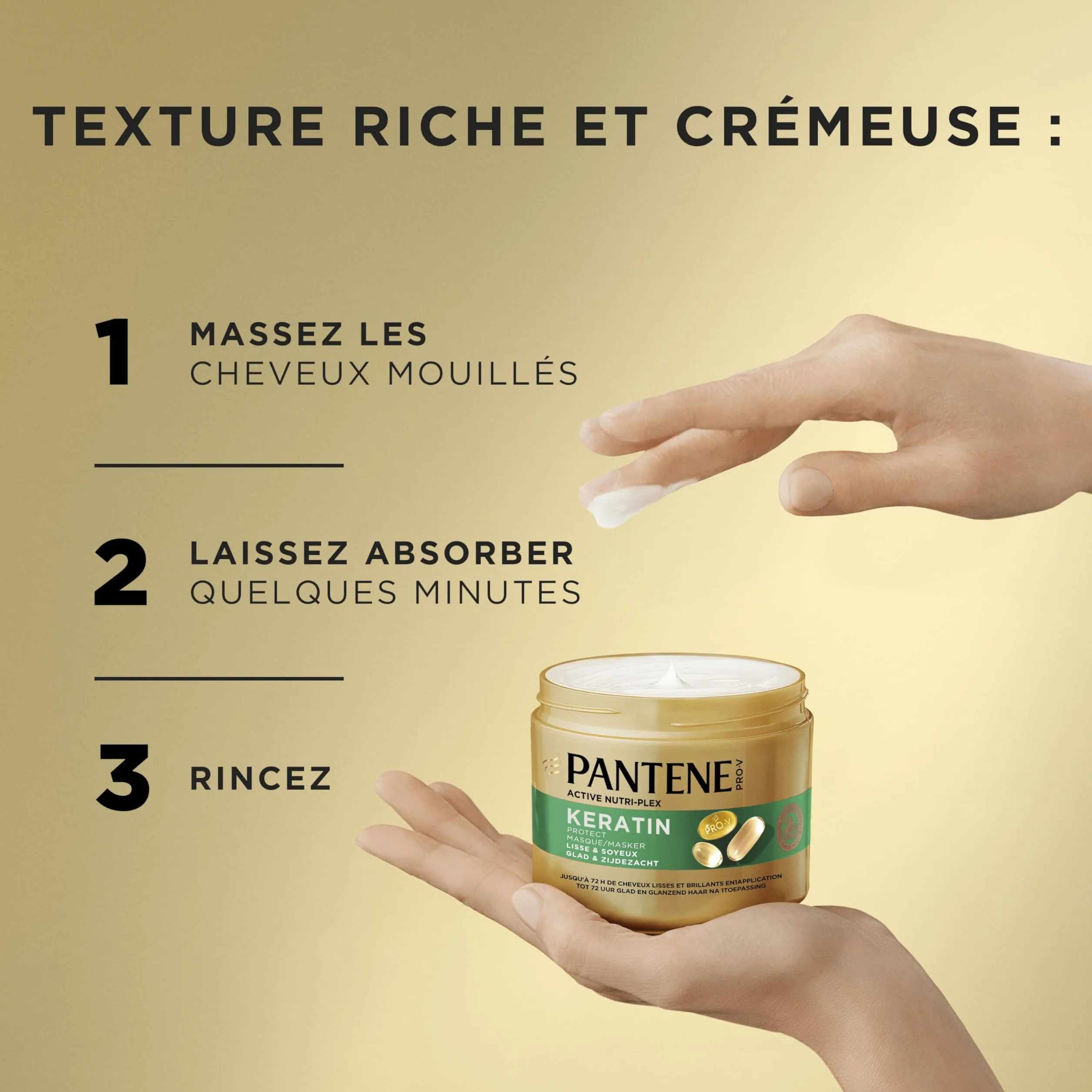 Pantene Pro-V Lisse & Soyeux Masque Keratin Protect 300ml Cheveux Frisés Secs 72h Lisses Brillants