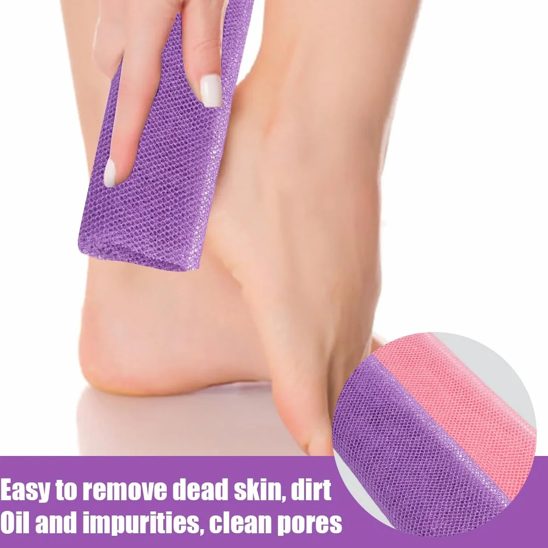 Filets Exfoliants pour le Corps 2 Pièces Éponge Douche Nylon Maille 20x65cm Rose et Violet